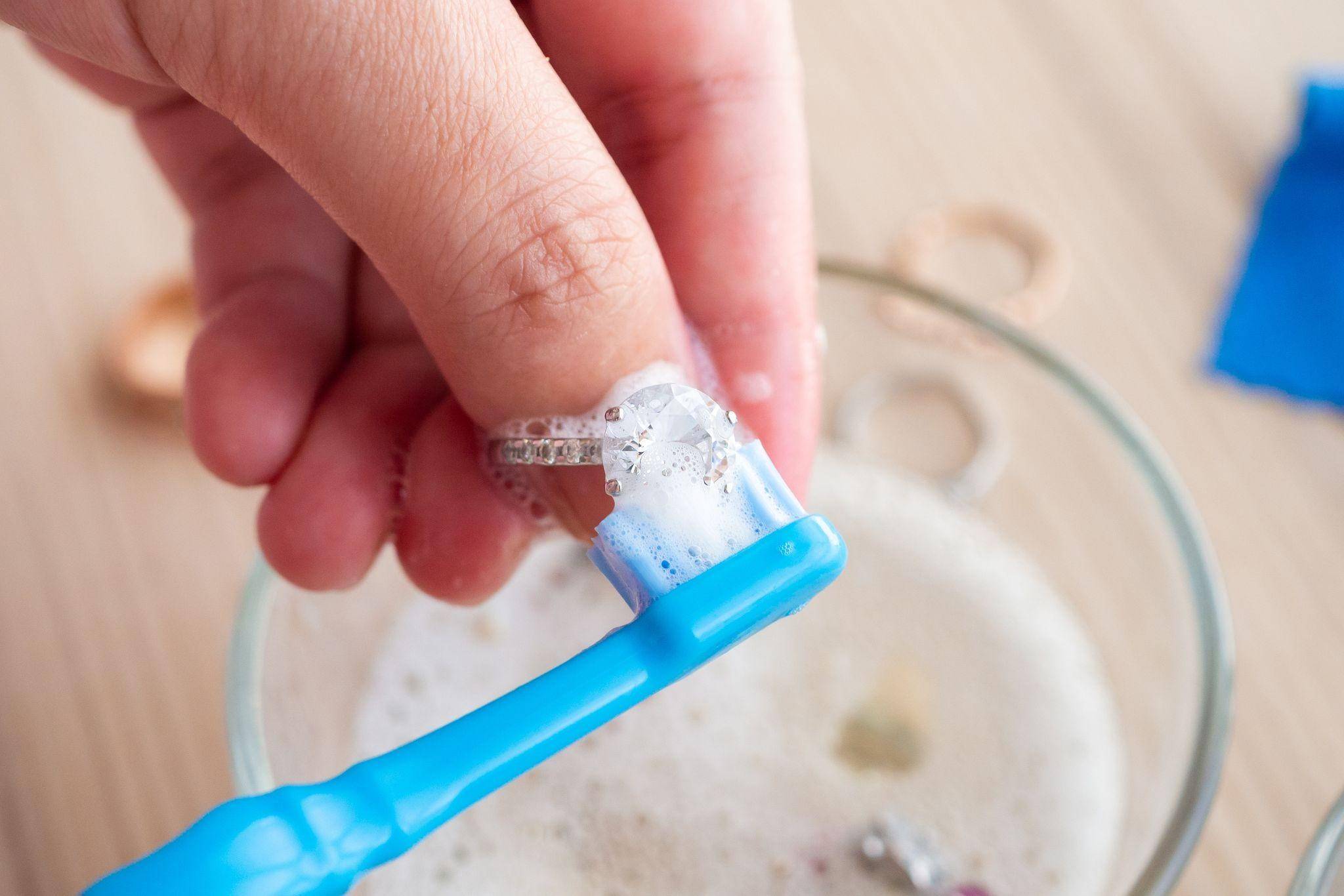 Scrub Diamond Jewelry with a Soft Bristled Toothbrush