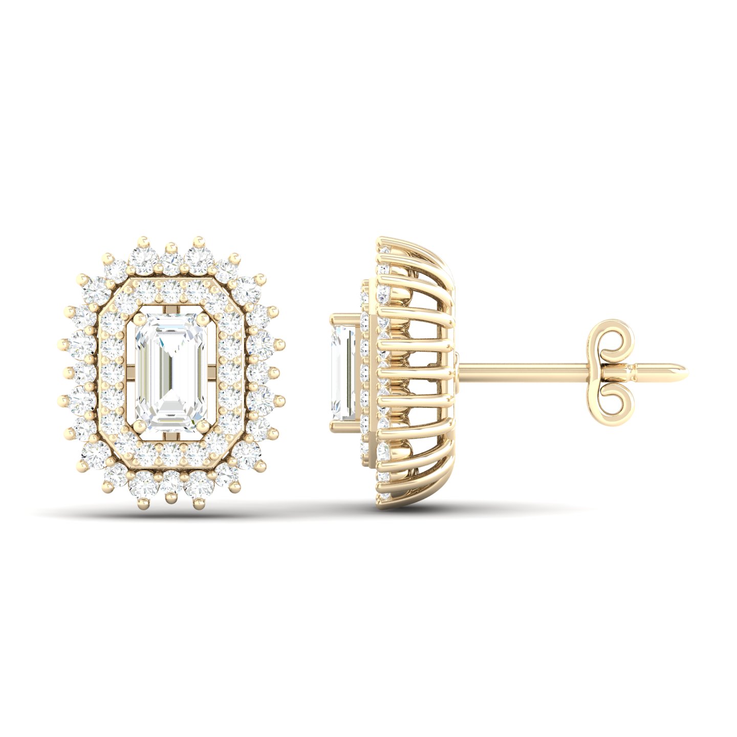 1 1/10 Cts. Emerald Center Double Halo Ear Stud