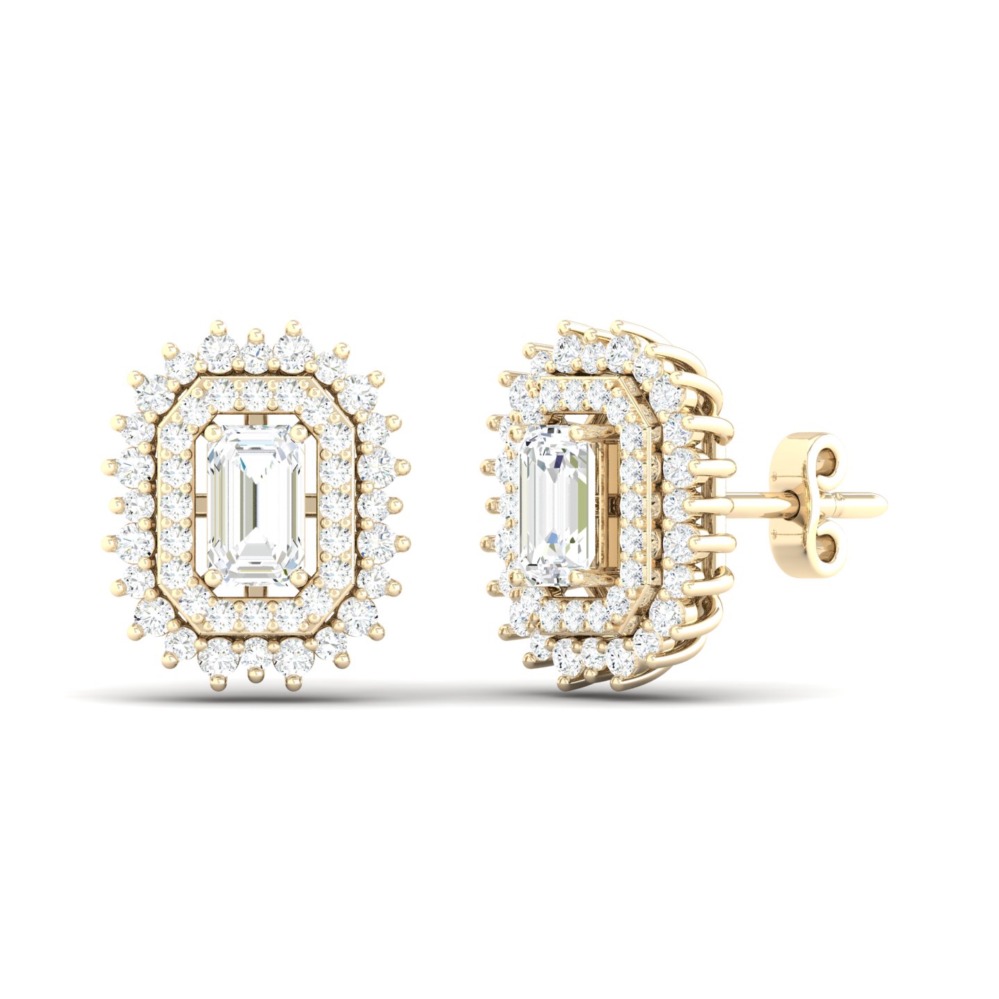 1 1/10 Cts. Emerald Center Double Halo Ear Stud