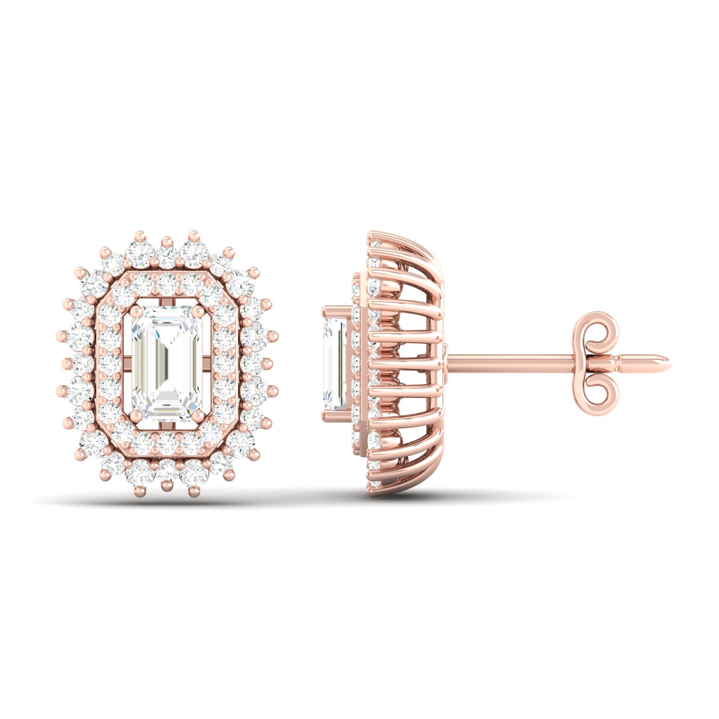 1 1/10 Cts. Emerald Center Double Halo Ear Stud