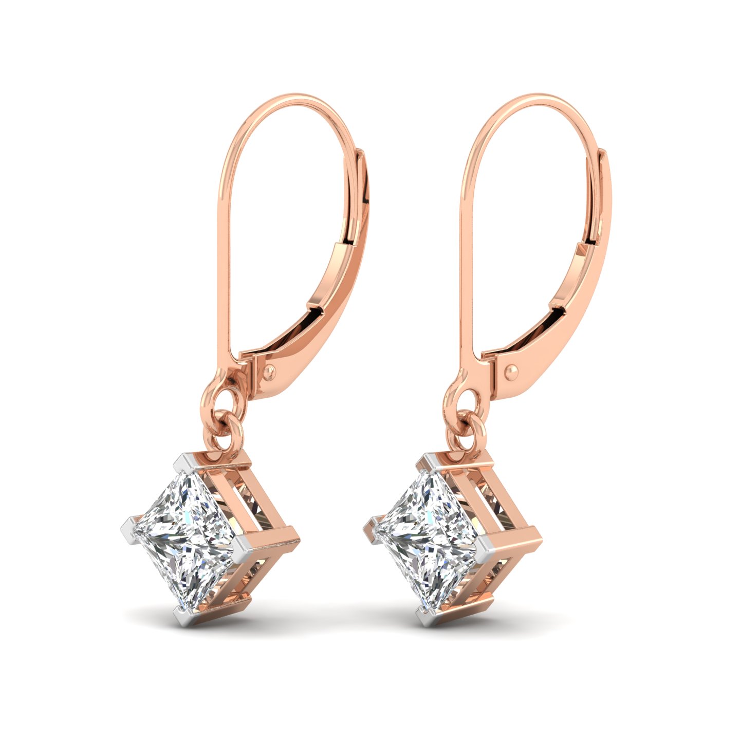 Princess Diamond Lever Back Earrings
