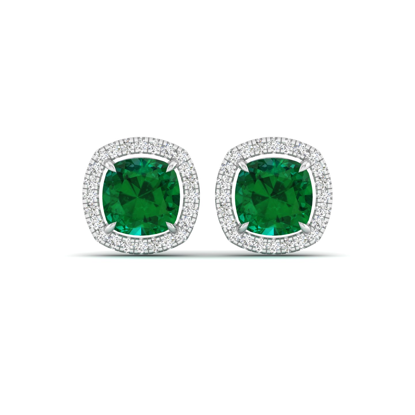 Emerald Cushion Halo Studs