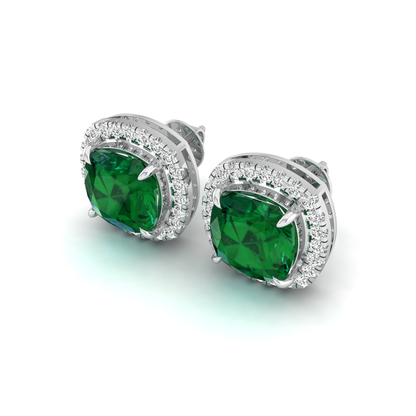 Emerald Cushion Halo Studs