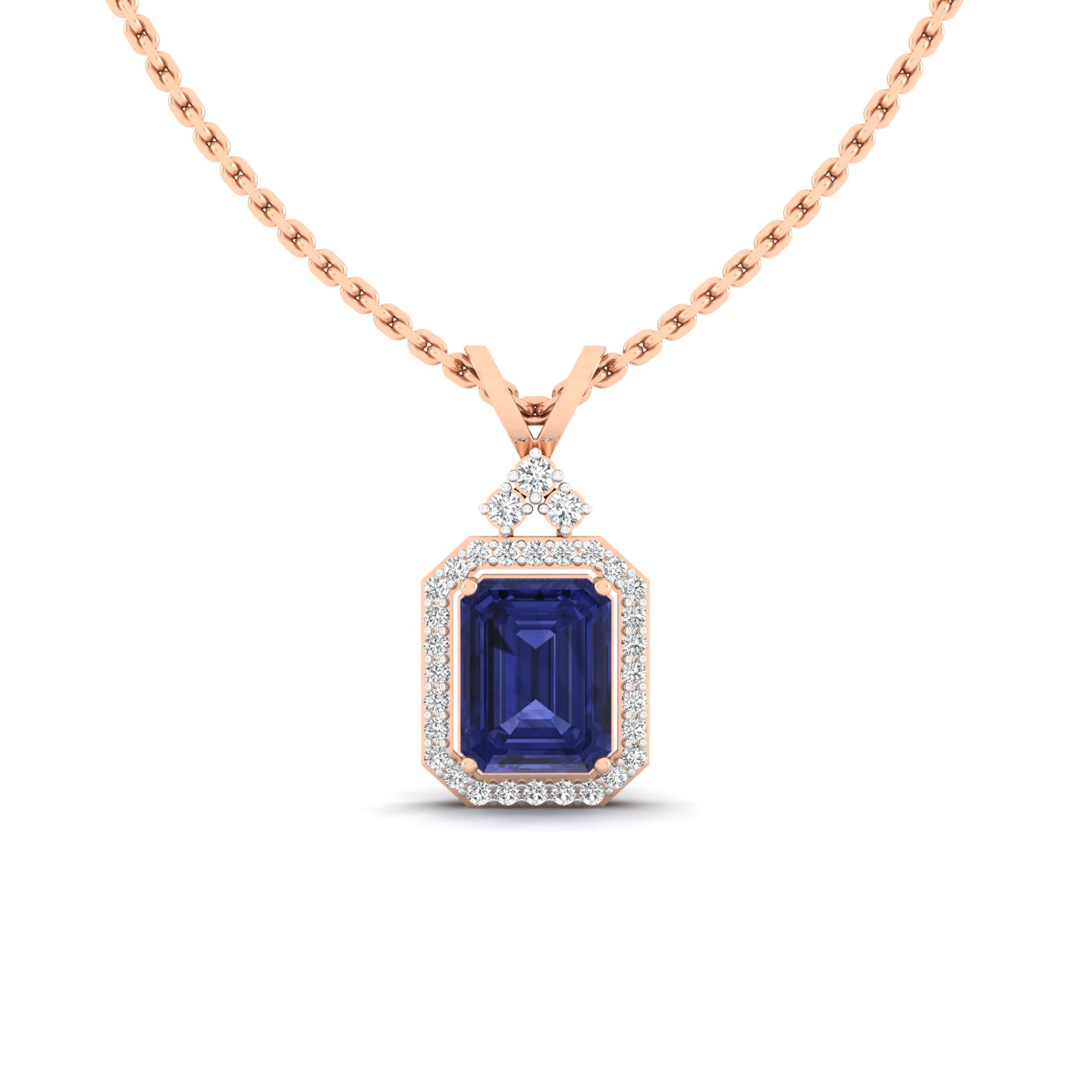Azure Emerald-Cut Halo Pendant