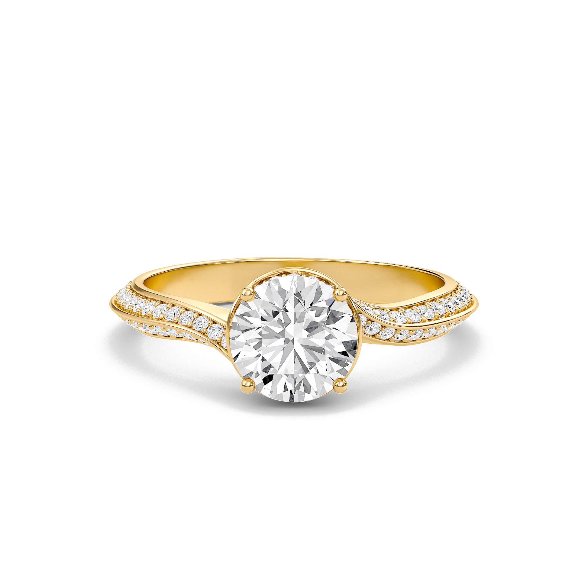 Round Adorned Pave Byepass Engagement Ring