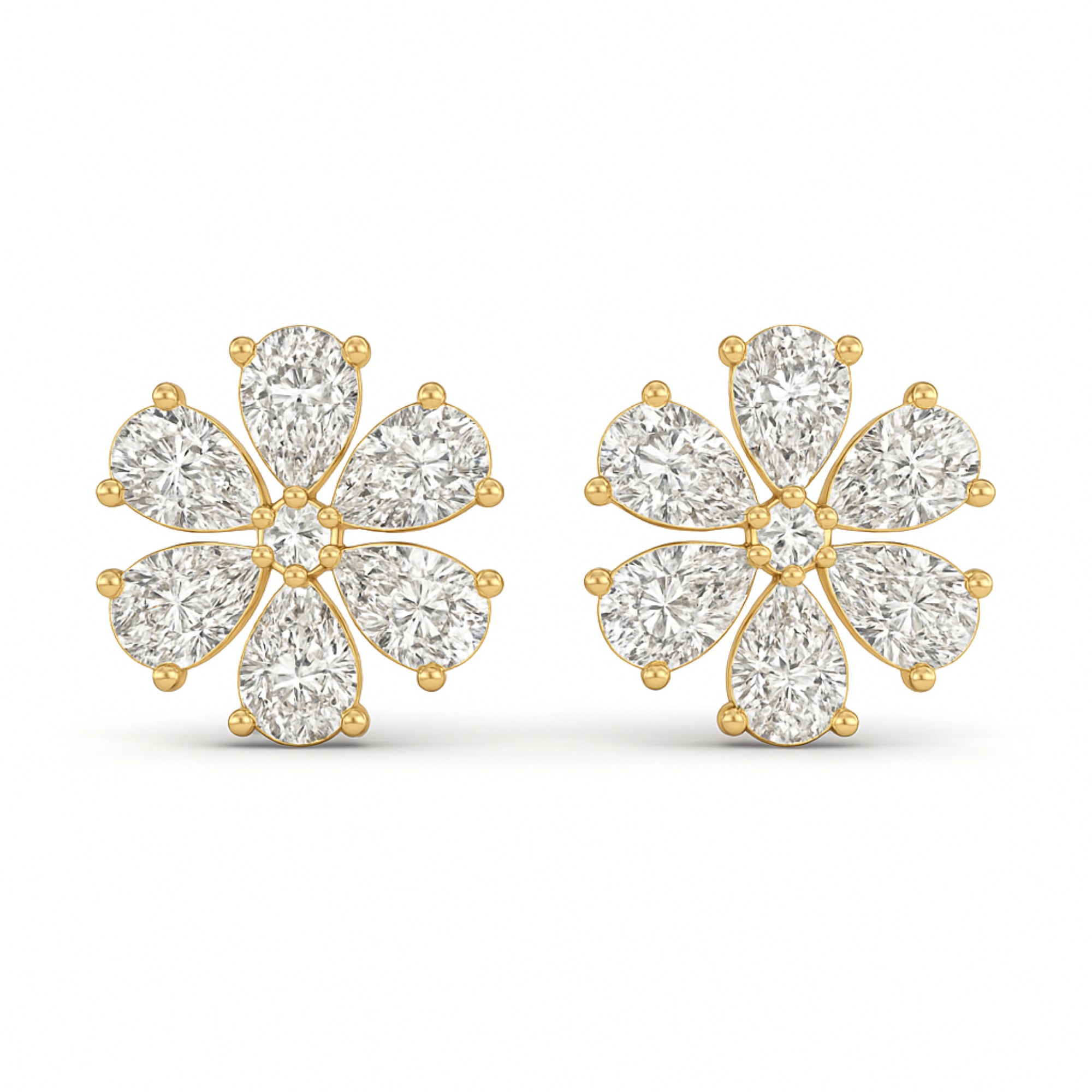 11/4 Cts. Pear and Round Floral Ear Stud