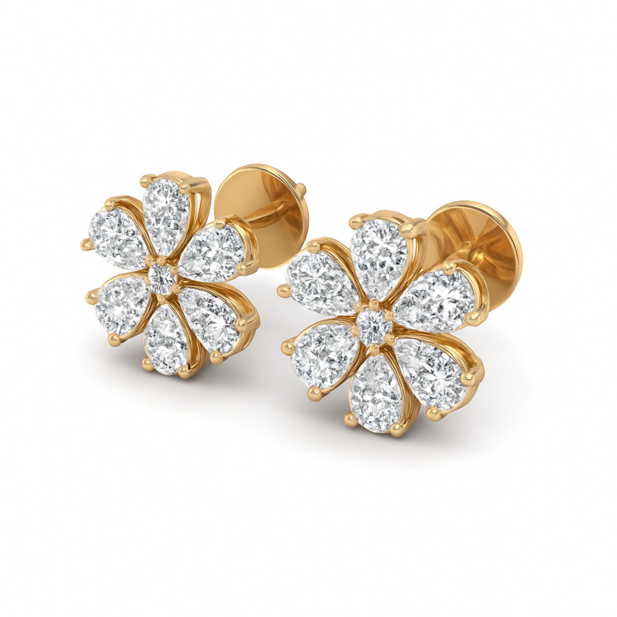 11/4 Cts. Pear and Round Floral Ear Stud