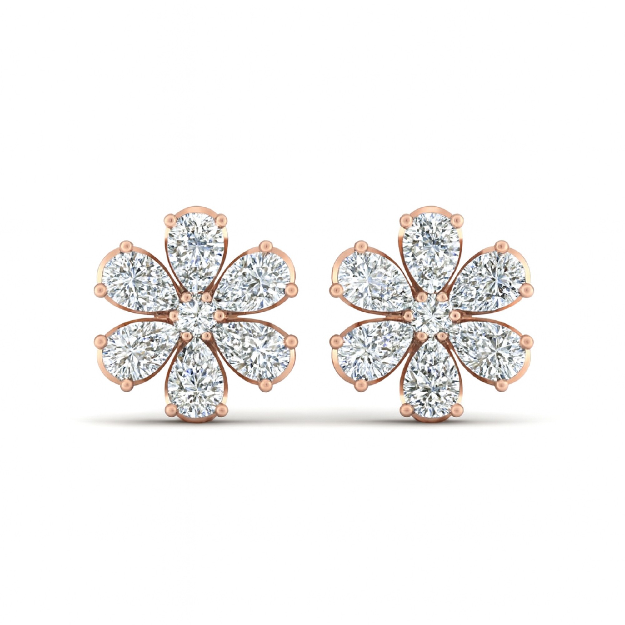 11/4 Cts. Pear and Round Floral Ear Stud
