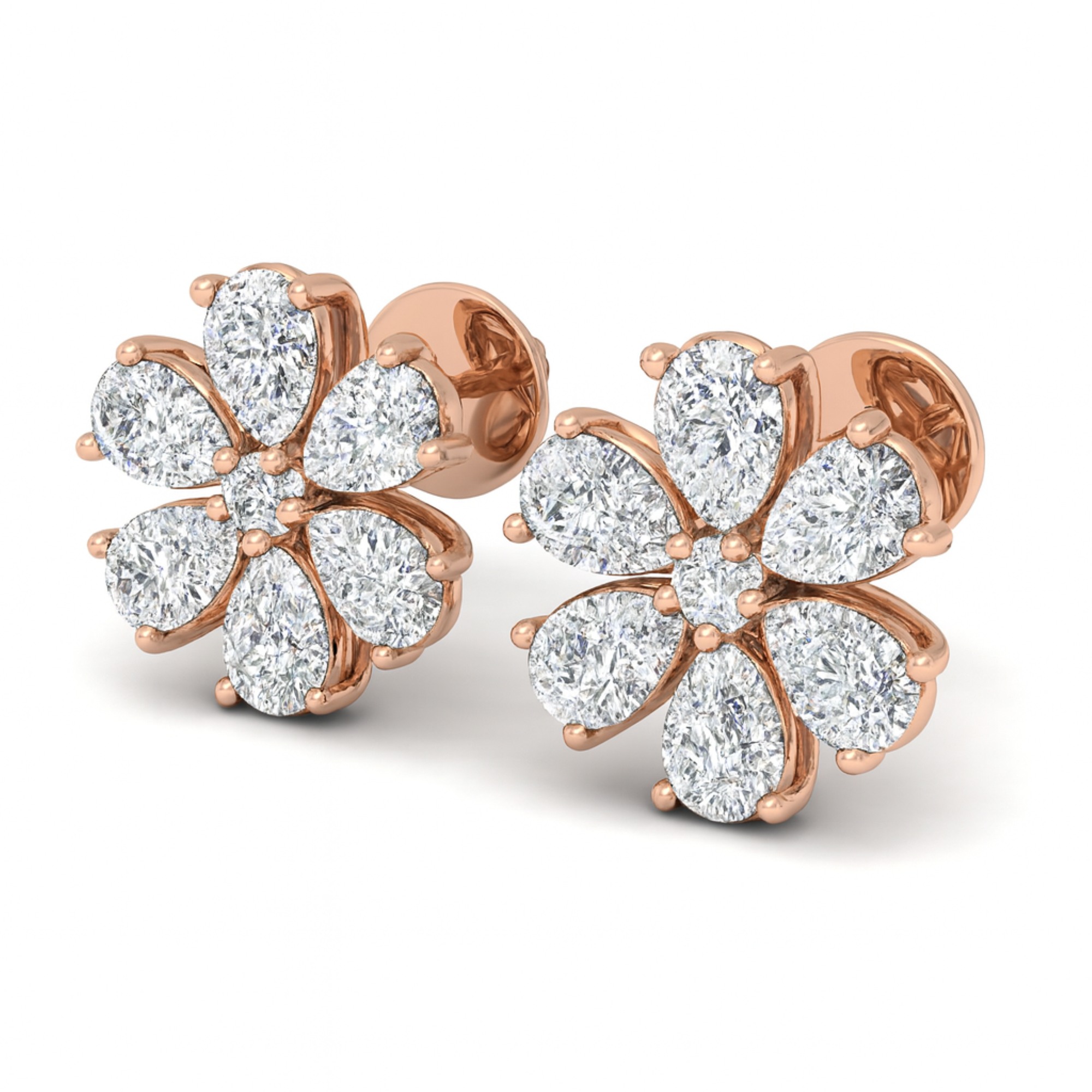 11/4 Cts. Pear and Round Floral Ear Stud