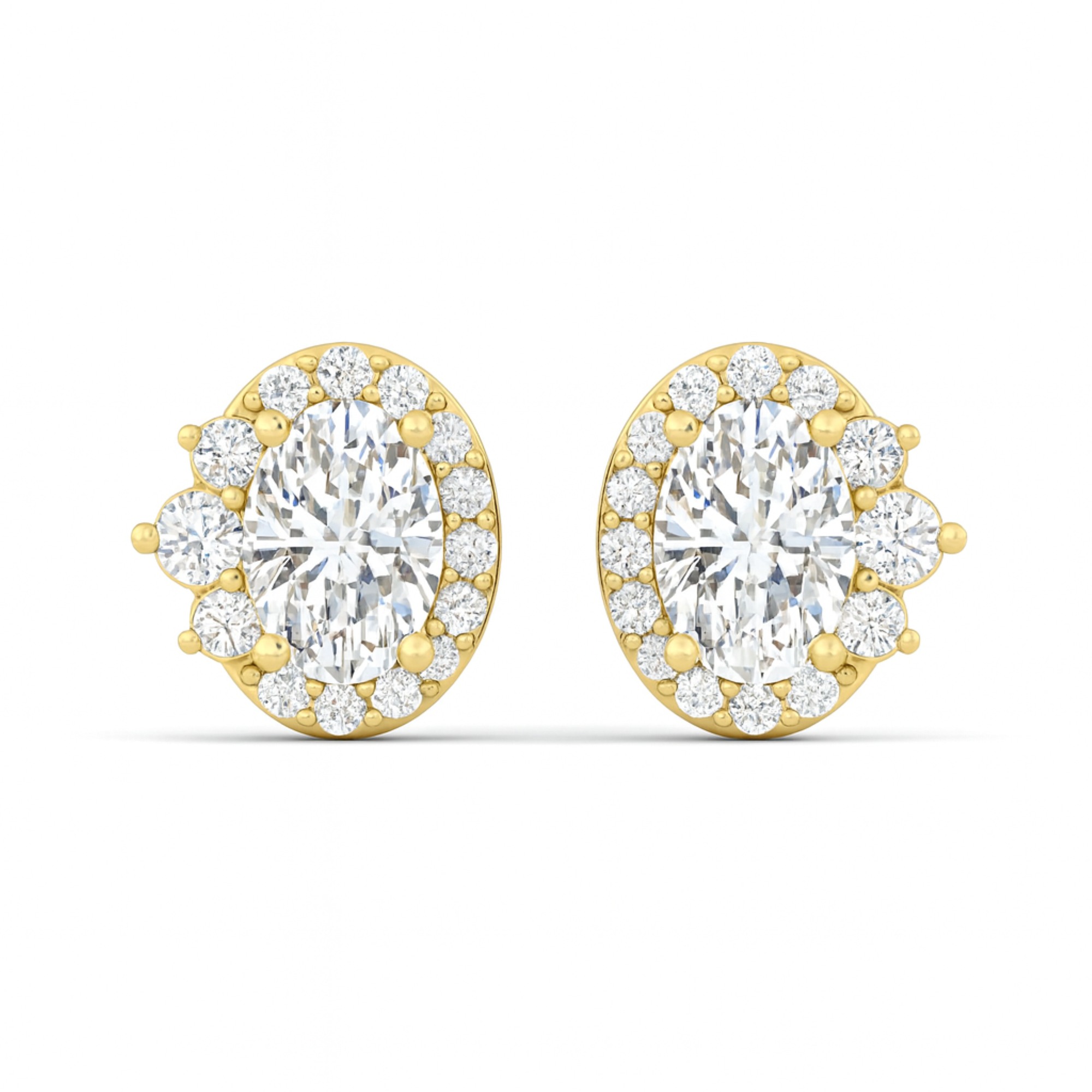 11/4 Cts. Oval Center 3 Stone Halo Ear Stud