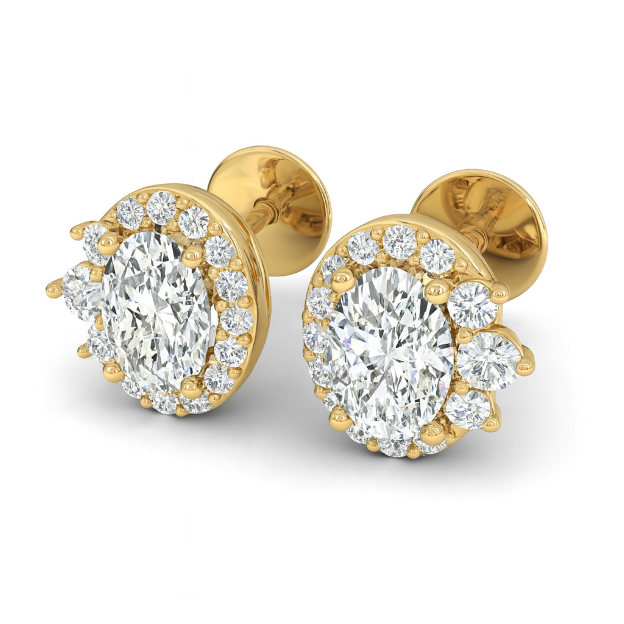 11/4 Cts. Oval Center 3 Stone Halo Ear Stud