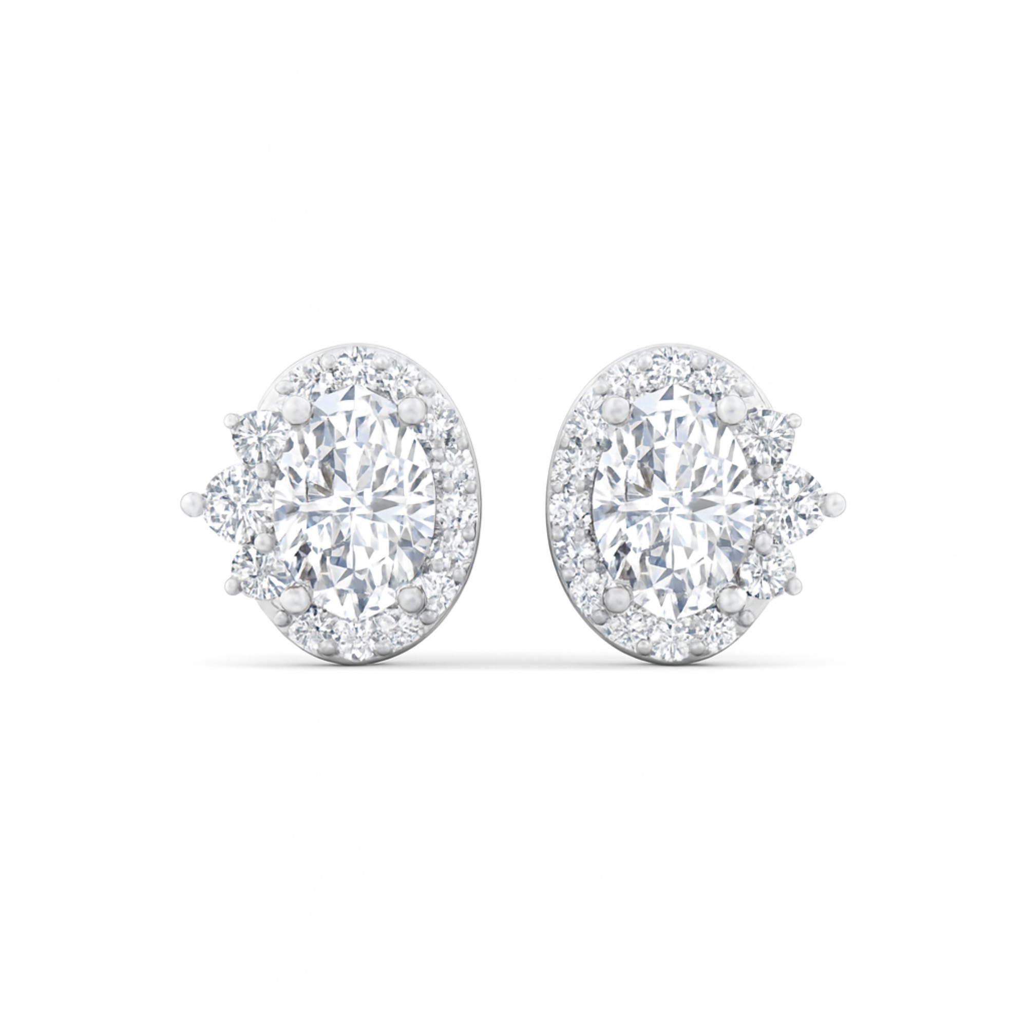 11/4 Cts. Oval Center 3 Stone Halo Ear Stud