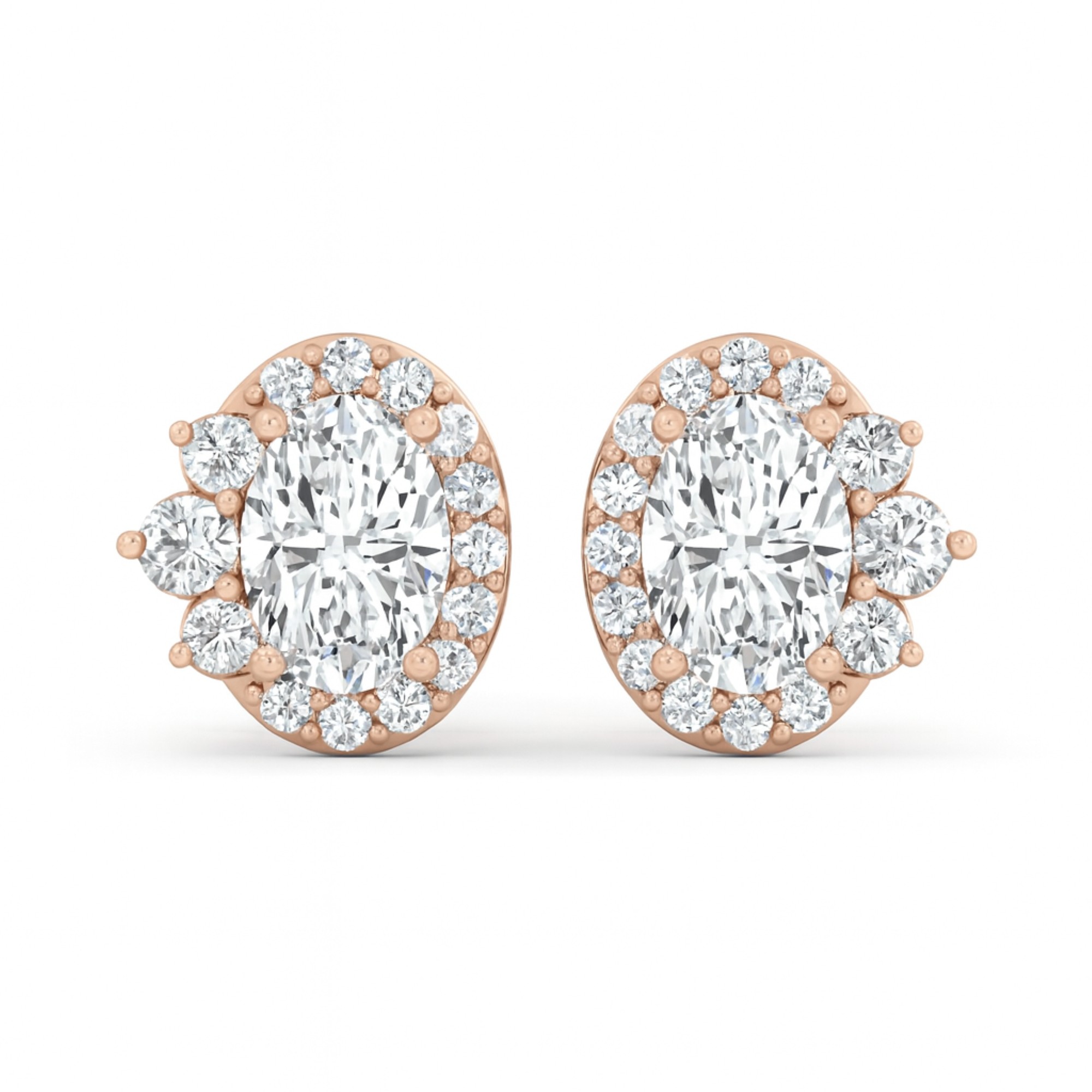 11/4 Cts. Oval Center 3 Stone Halo Ear Stud