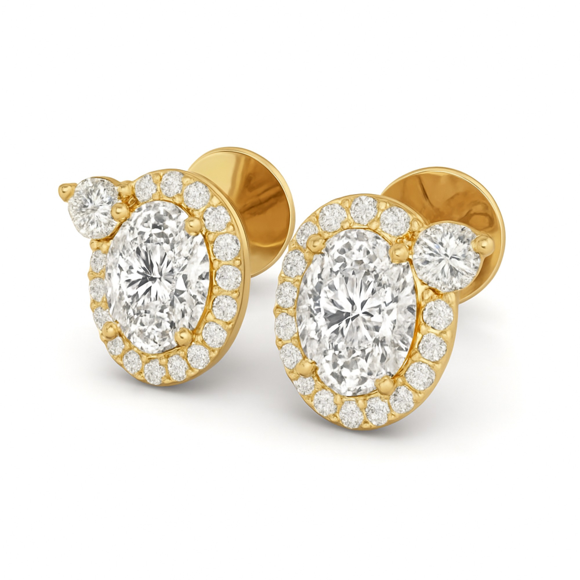 11/4 Cts. Oval Center 1 Stone Halo Ear Stud