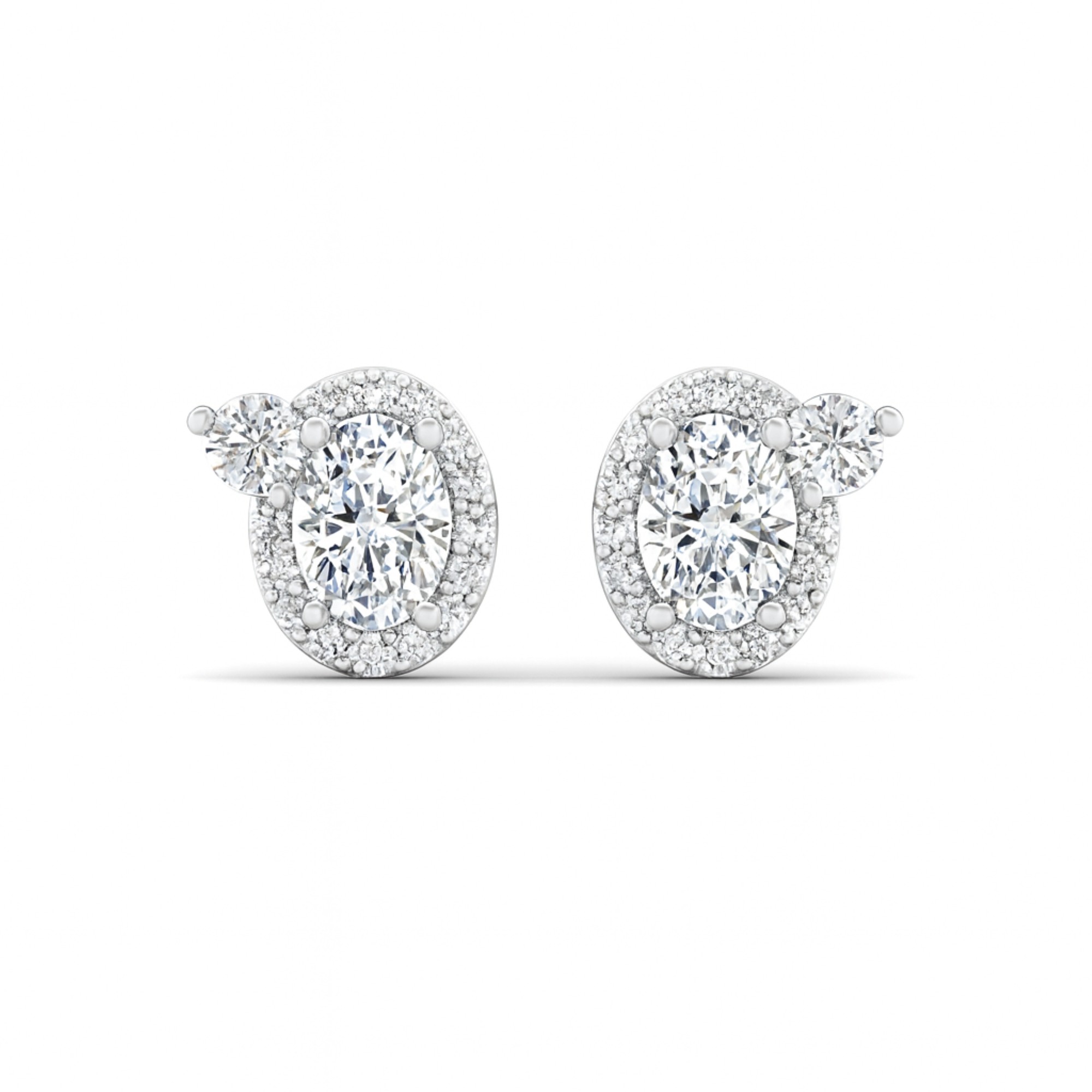 11/4 Cts. Oval Center 1 Stone Halo Ear Stud