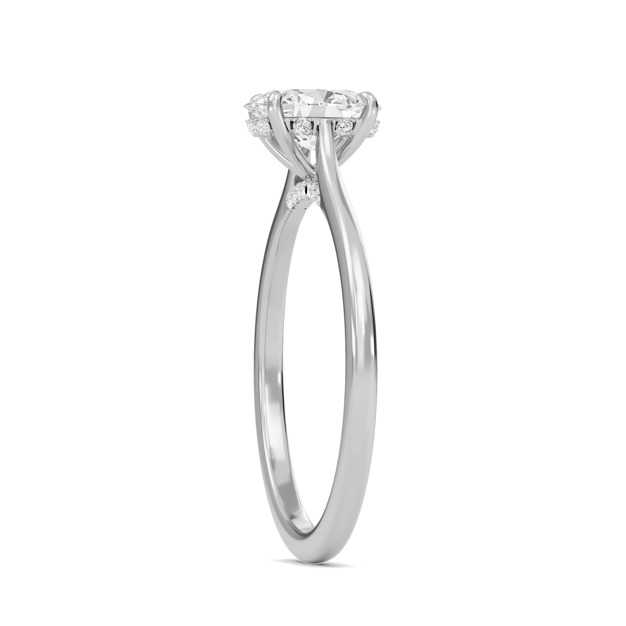 Oval Cathedral Hidden Halo Engagement Ring