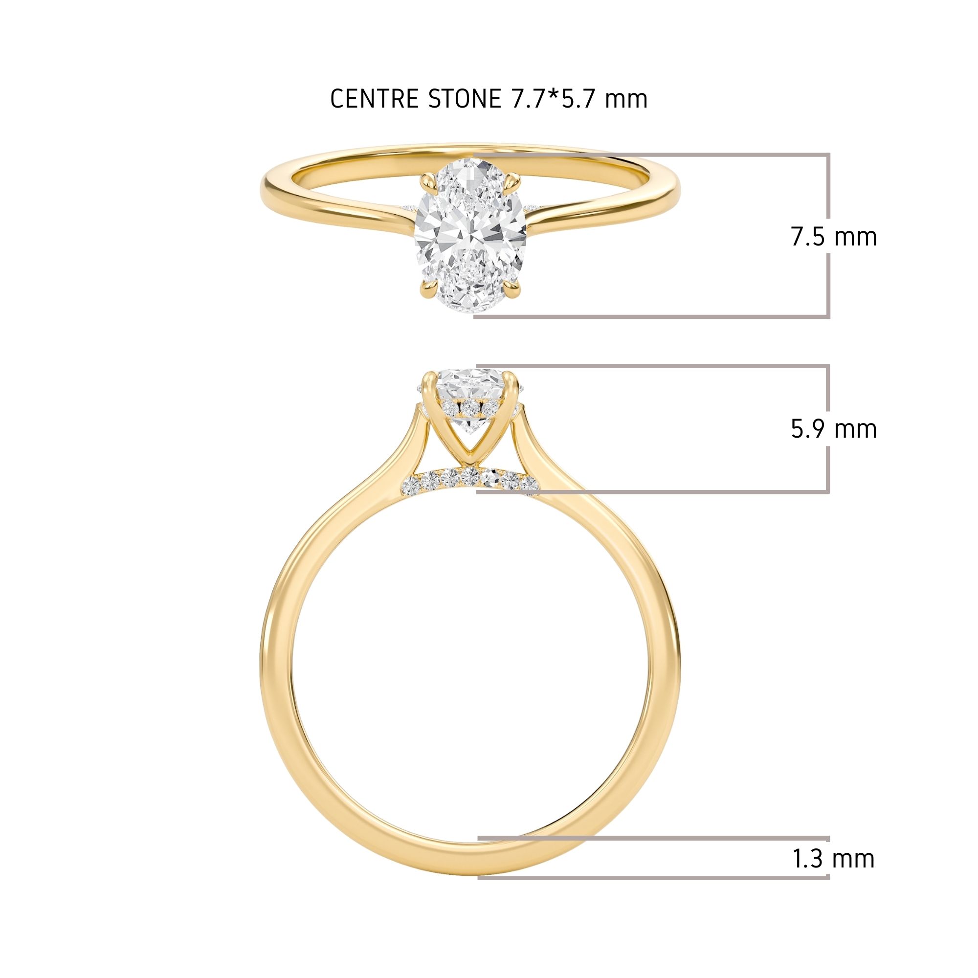 Oval Cathedral Hidden Halo Engagement Ring