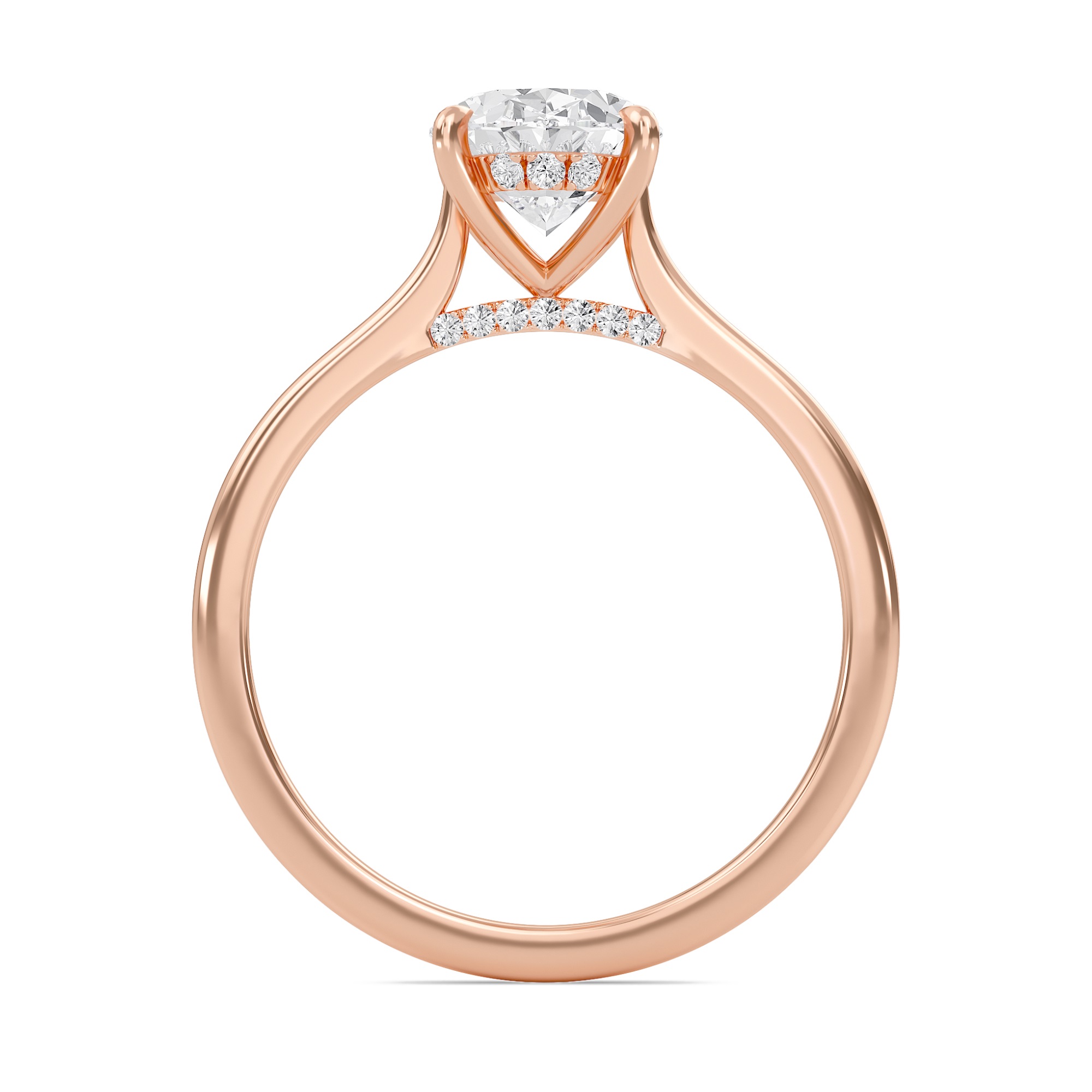 Oval Cathedral Hidden Halo Engagement Ring