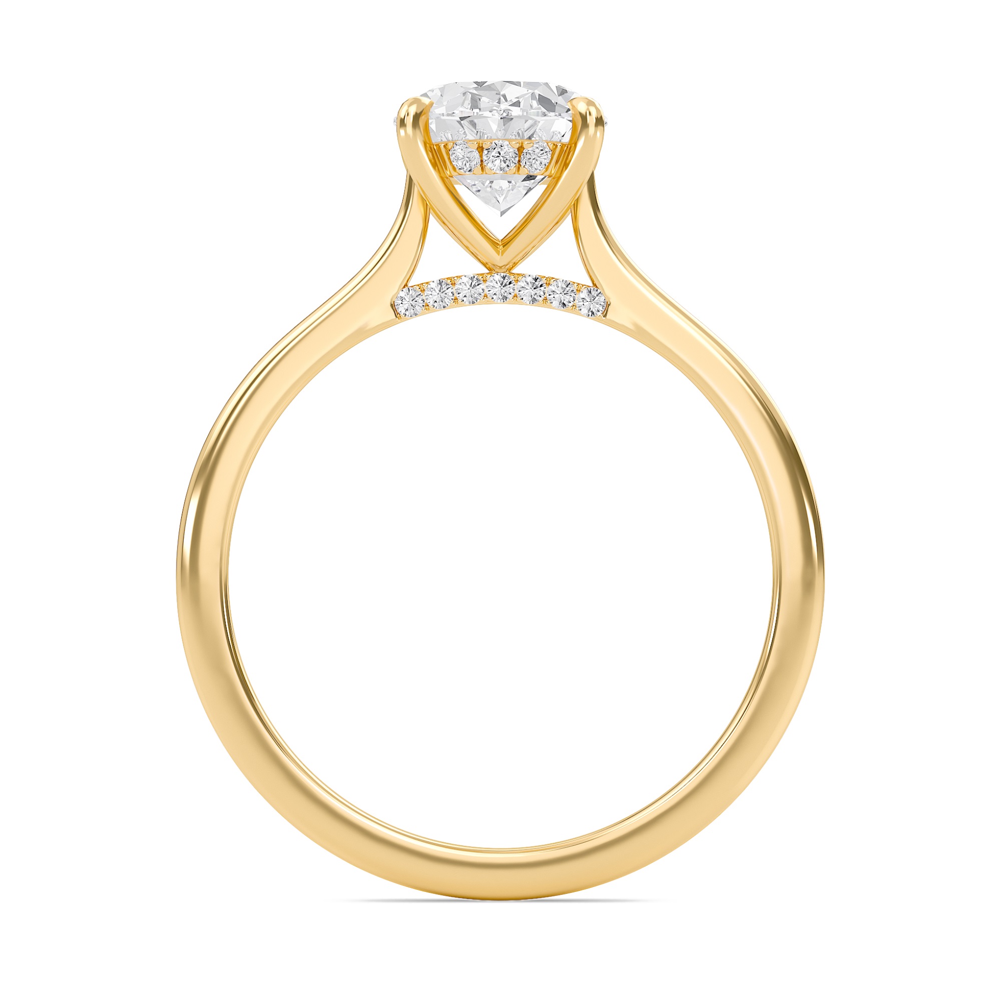 Oval Cathedral Hidden Halo Engagement Ring