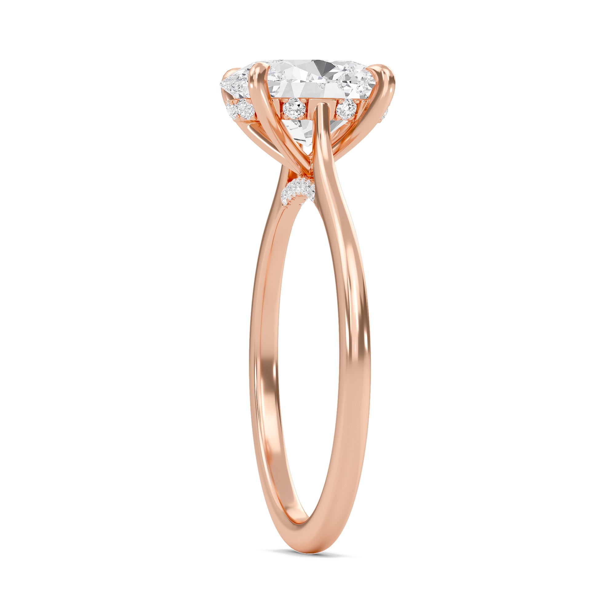Oval Cathedral Hidden Halo Engagement Ring