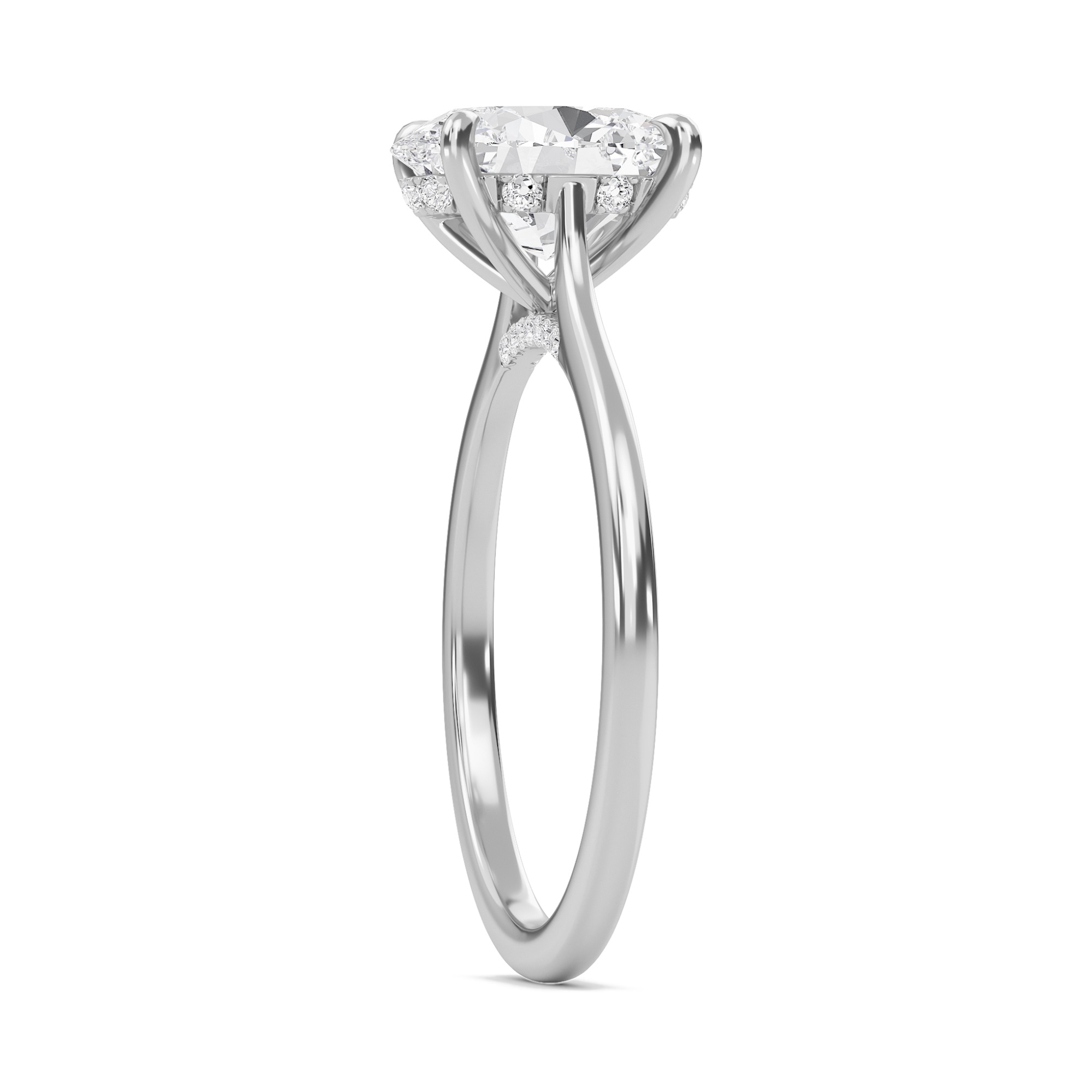 Oval Cathedral Hidden Halo Engagement Ring