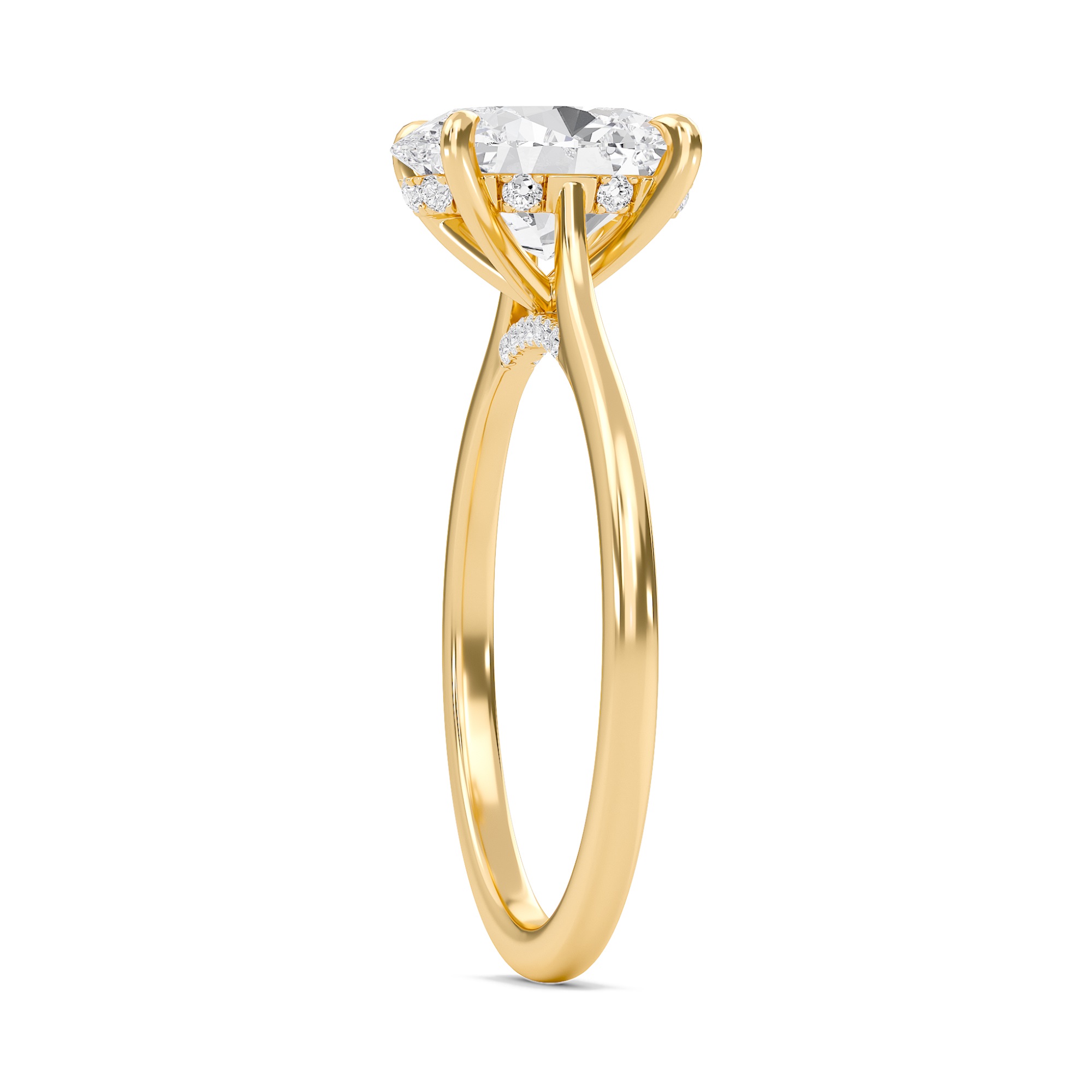Oval Cathedral Hidden Halo Engagement Ring