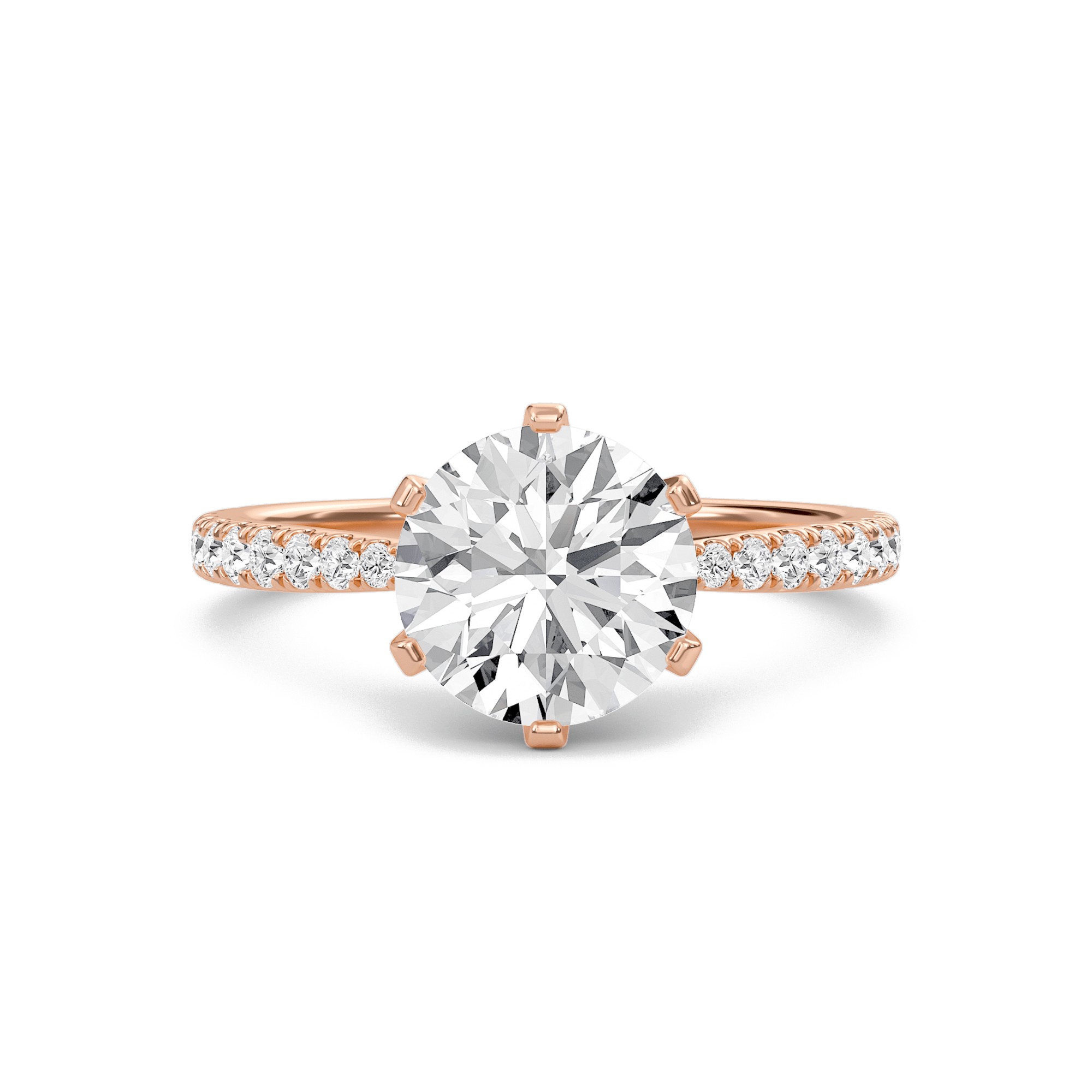 Round Tapered Six Prong Pave Ring