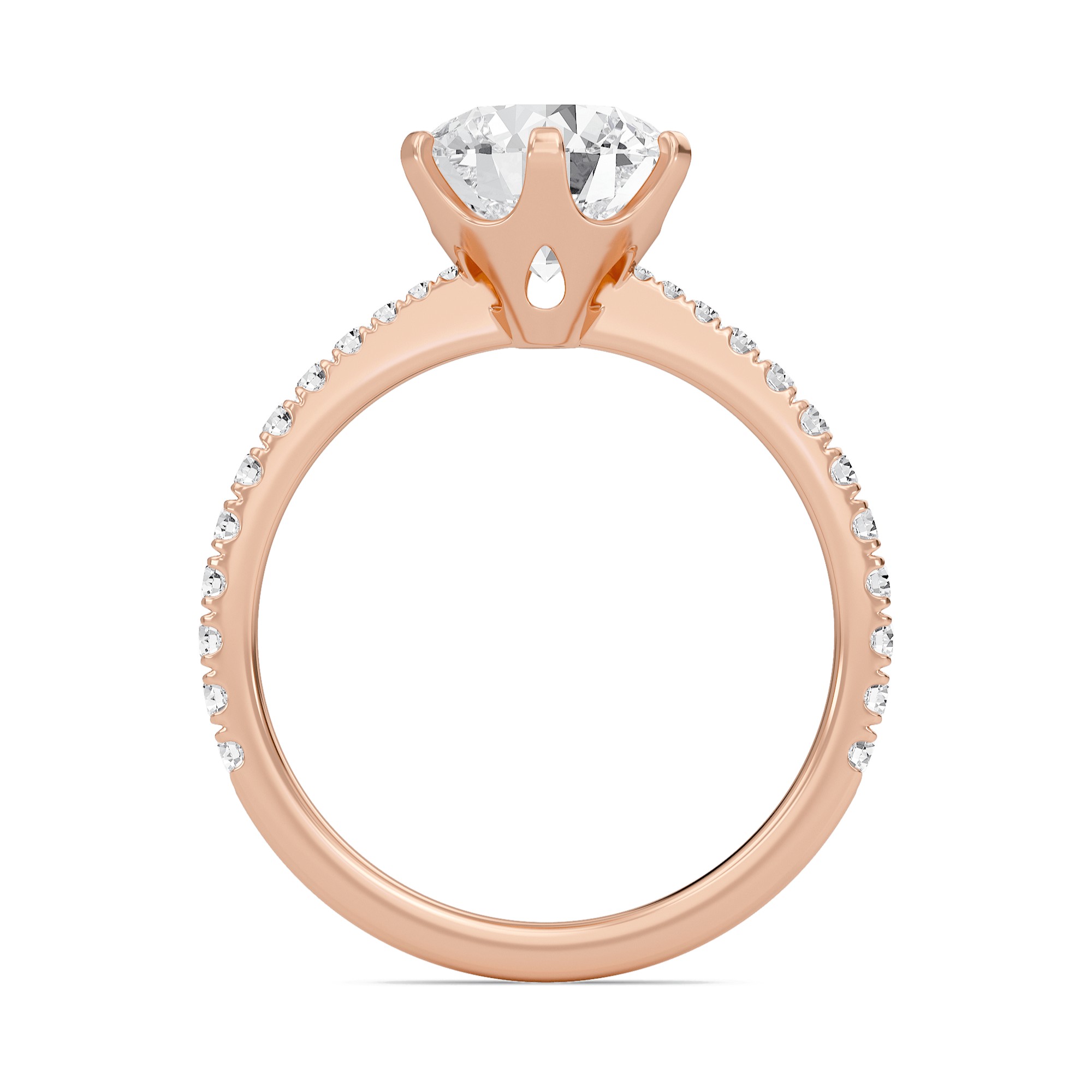 Round Tapered Six Prong Pave Ring