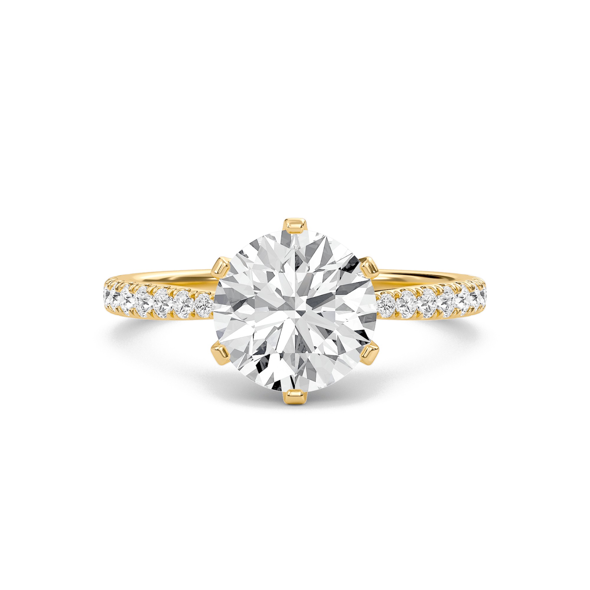 Round Tapered Six Prong Pave Ring