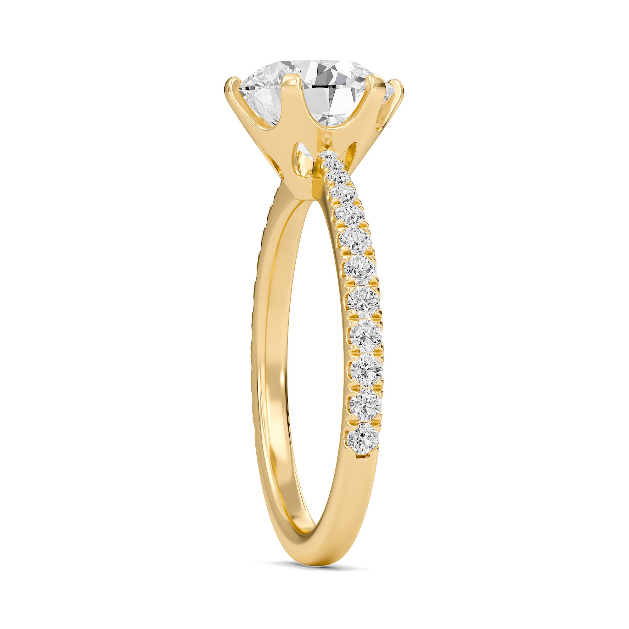 Round Tapered Six Prong Pave Ring