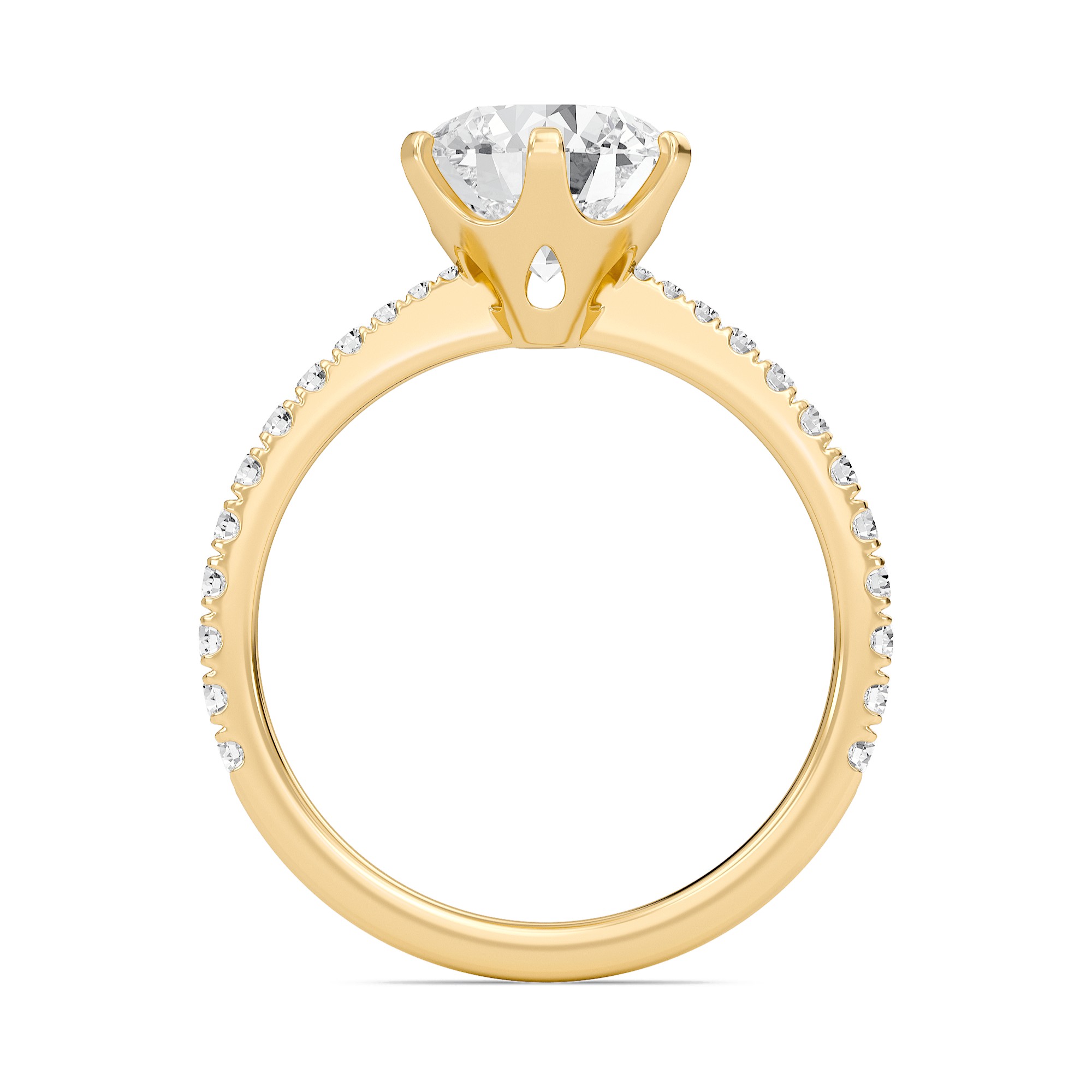 Round Tapered Six Prong Pave Ring