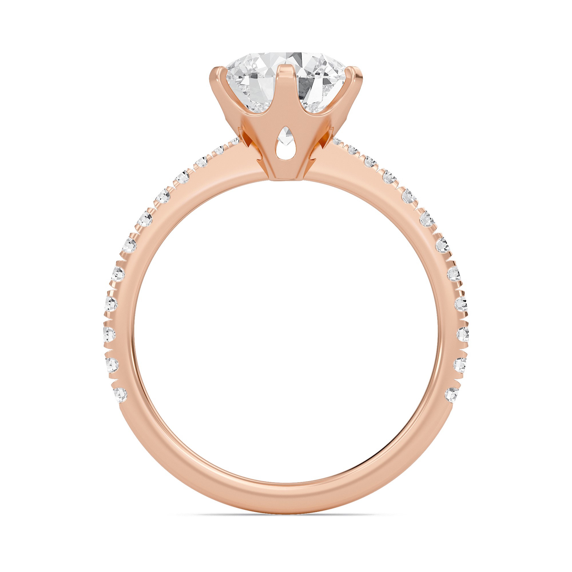 Round Tapered Six Prong Pave Ring
