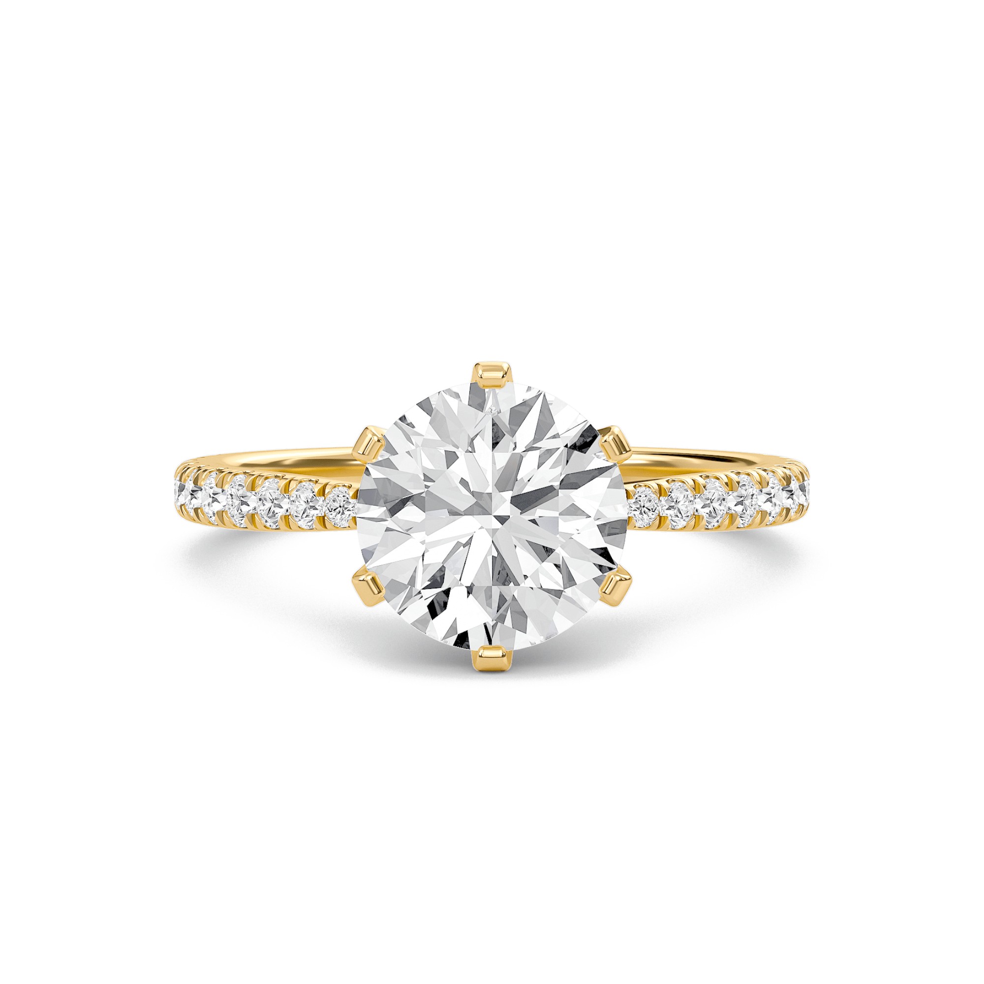 Round Tapered Six Prong Pave Ring
