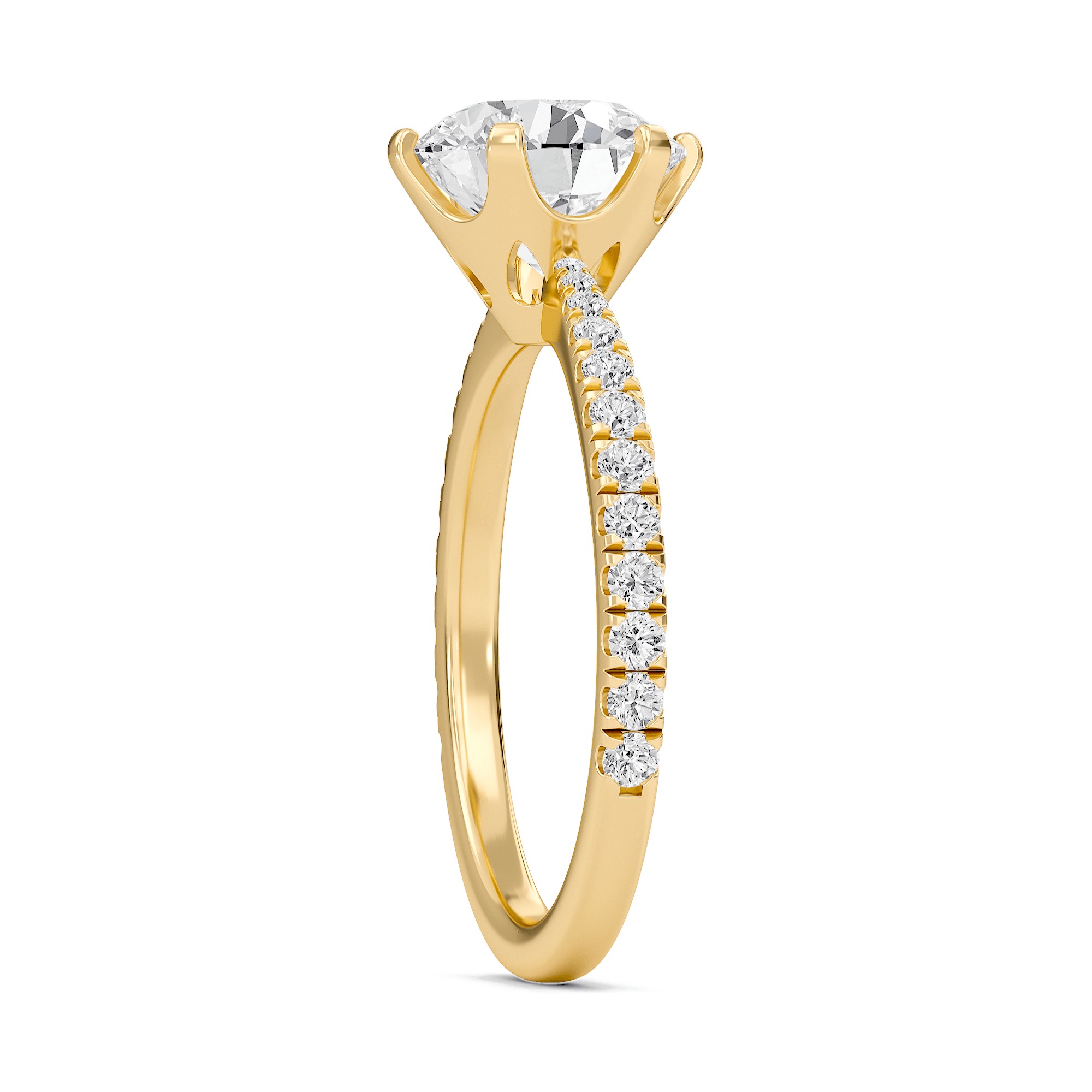 Round Tapered Six Prong Pave Ring