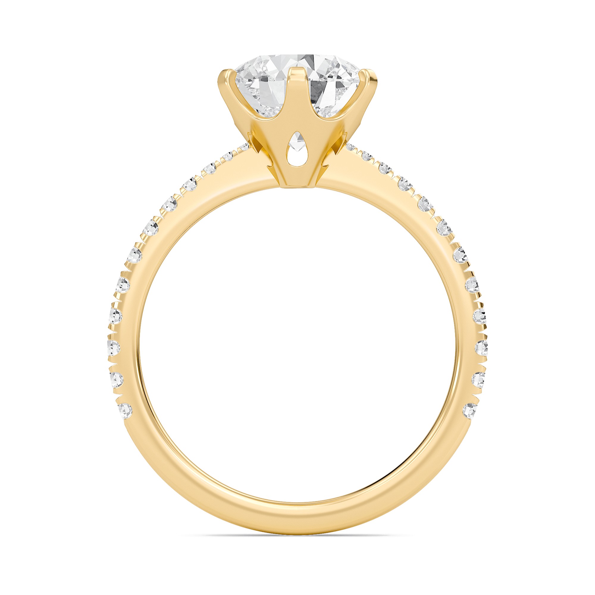 Round Tapered Six Prong Pave Ring