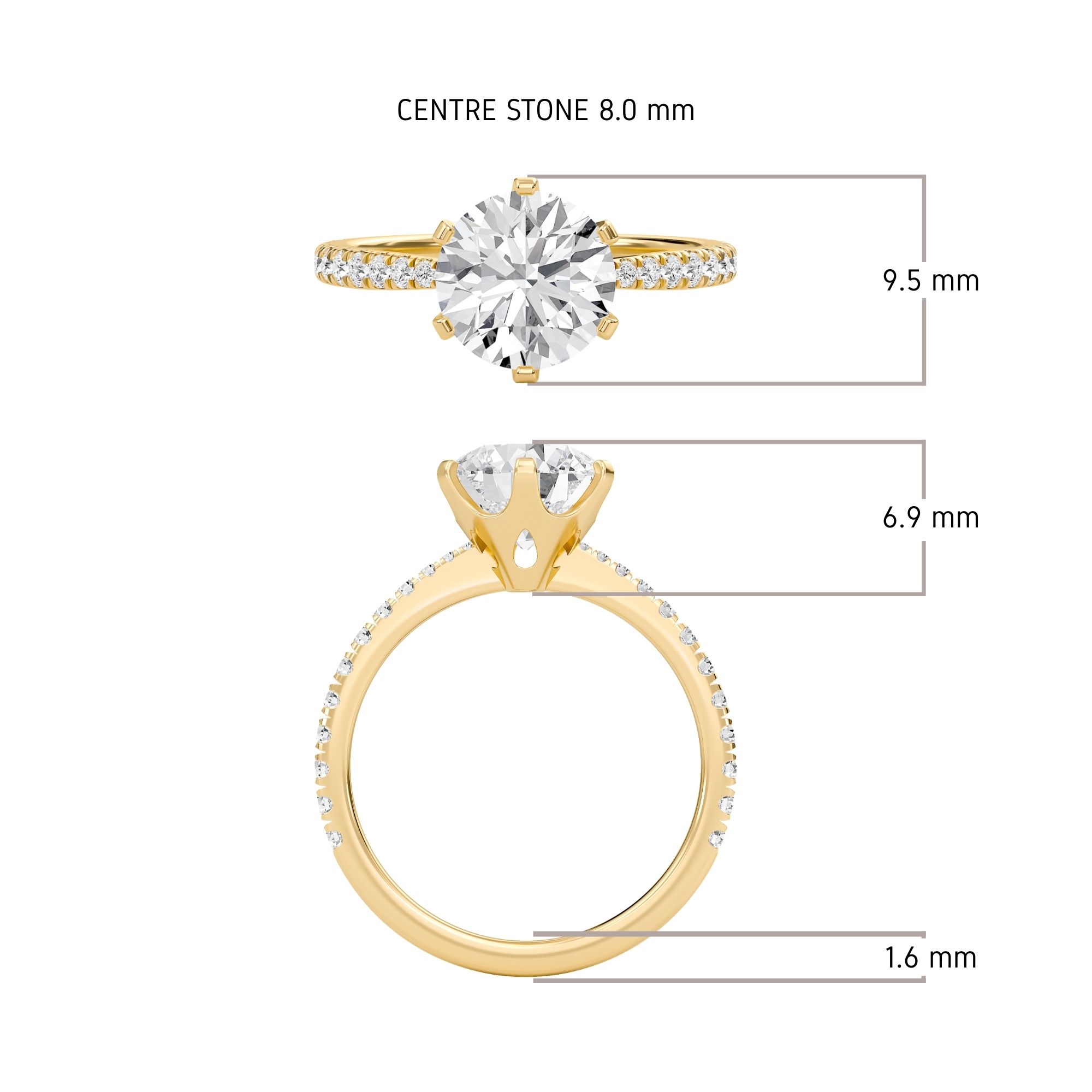 Round Tapered Six Prong Pave Ring