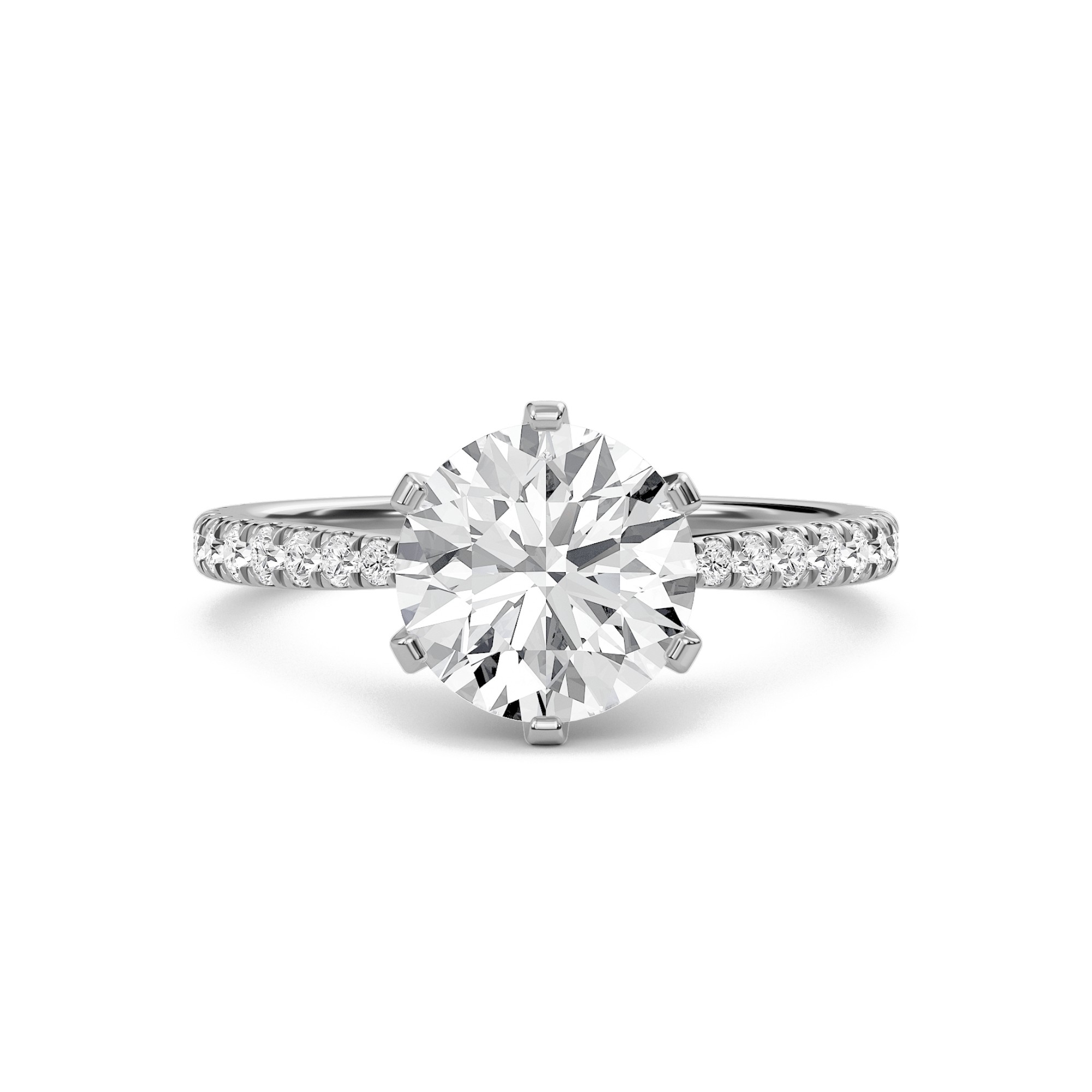Round Tapered Six Prong Pave Ring