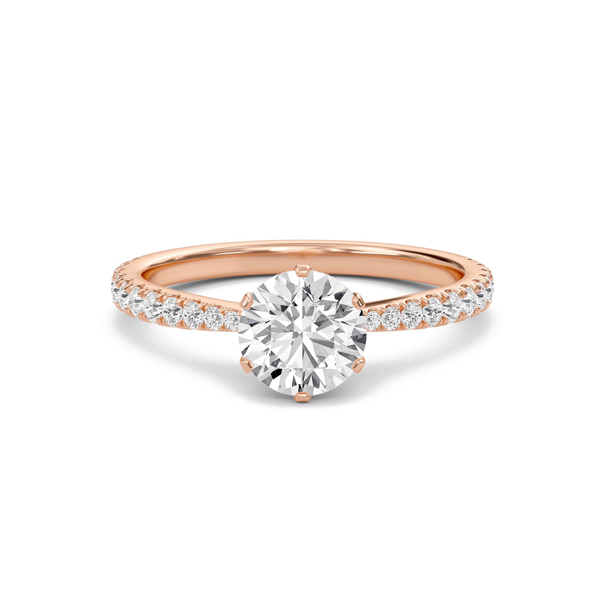 Round Tapered Six Prong Pave Ring