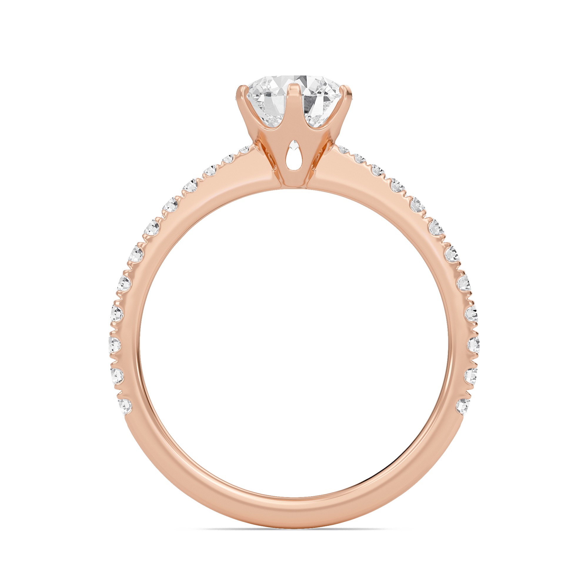 Round Tapered Six Prong Pave Ring