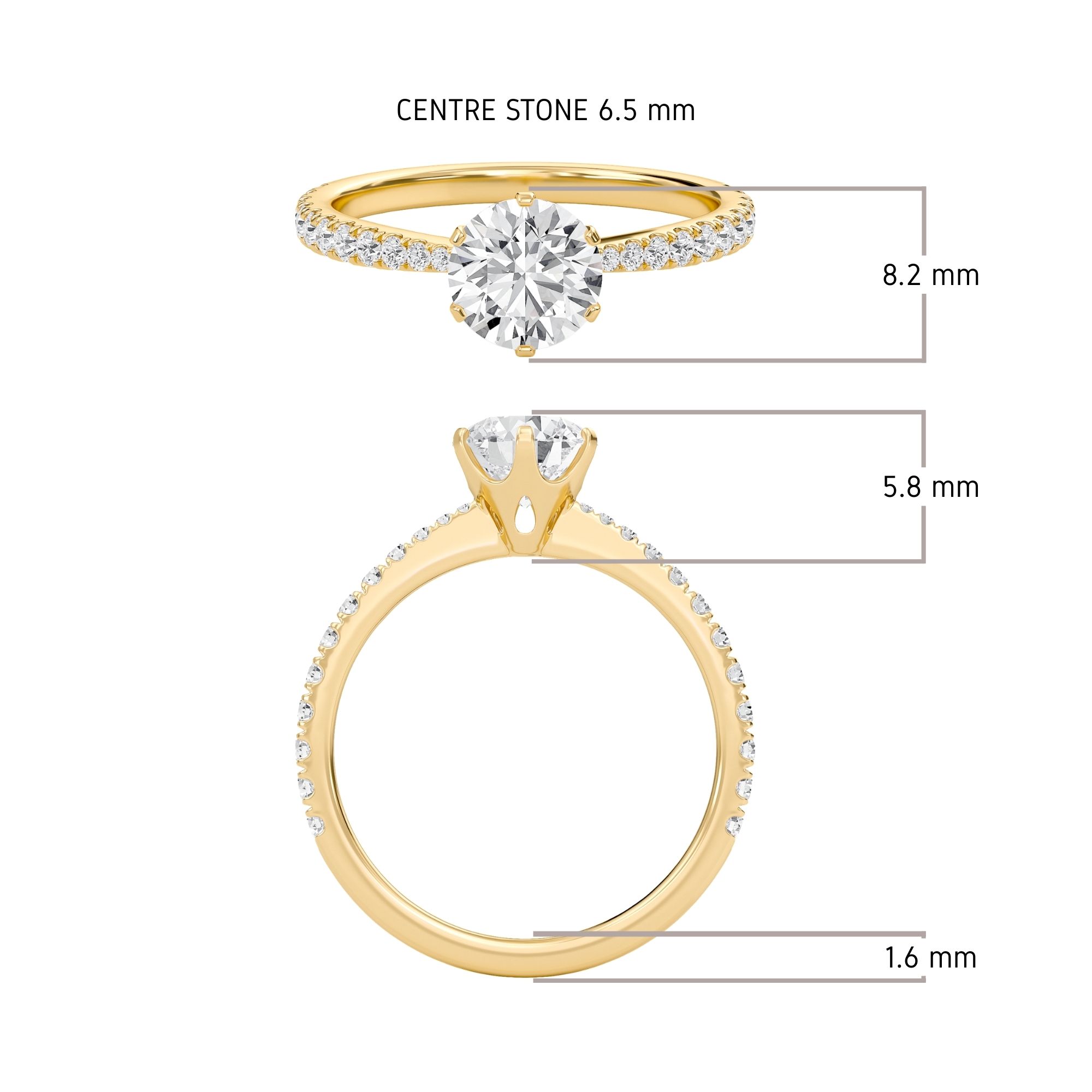 Round Tapered Six Prong Pave Ring