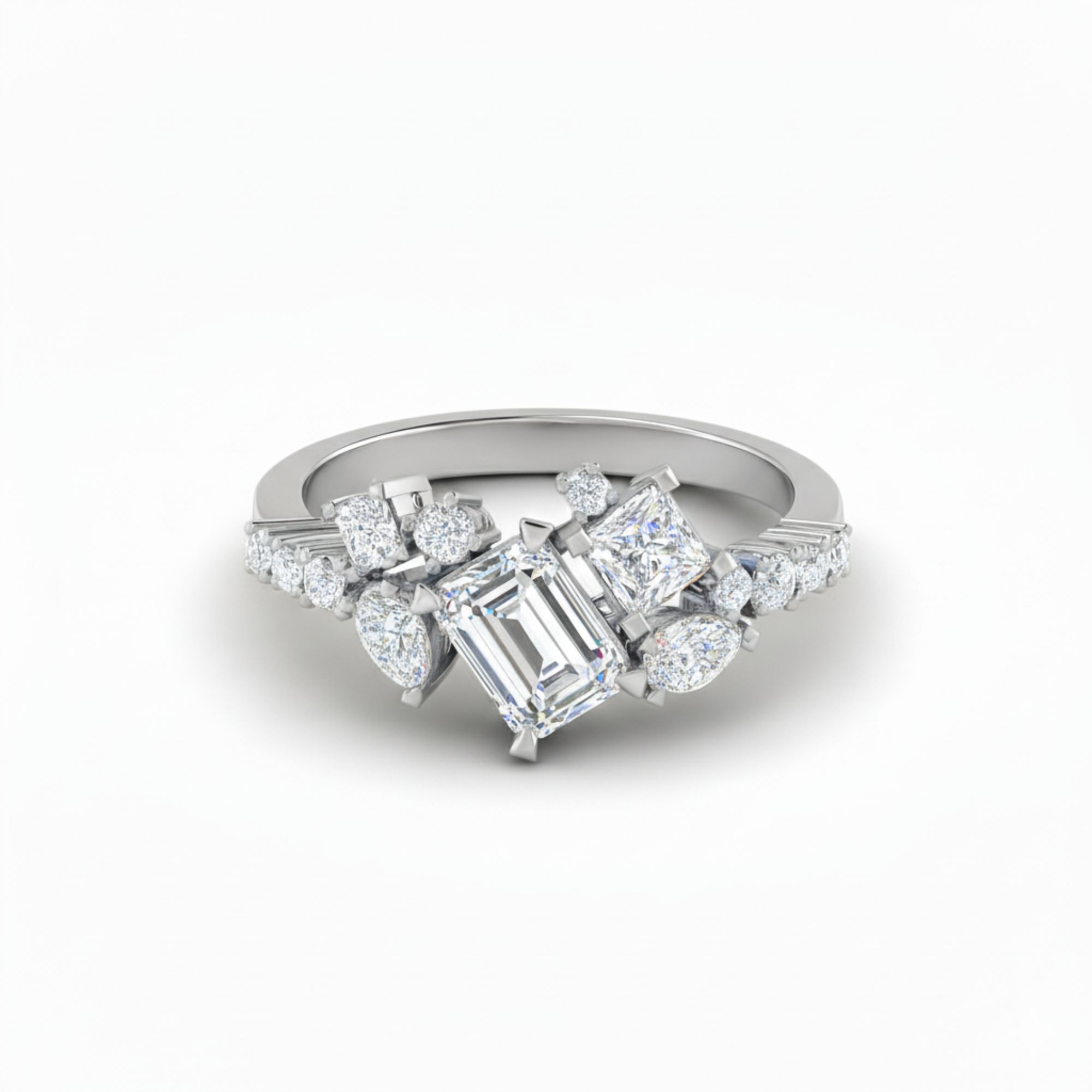 Emerald Cut Mosaic Ring