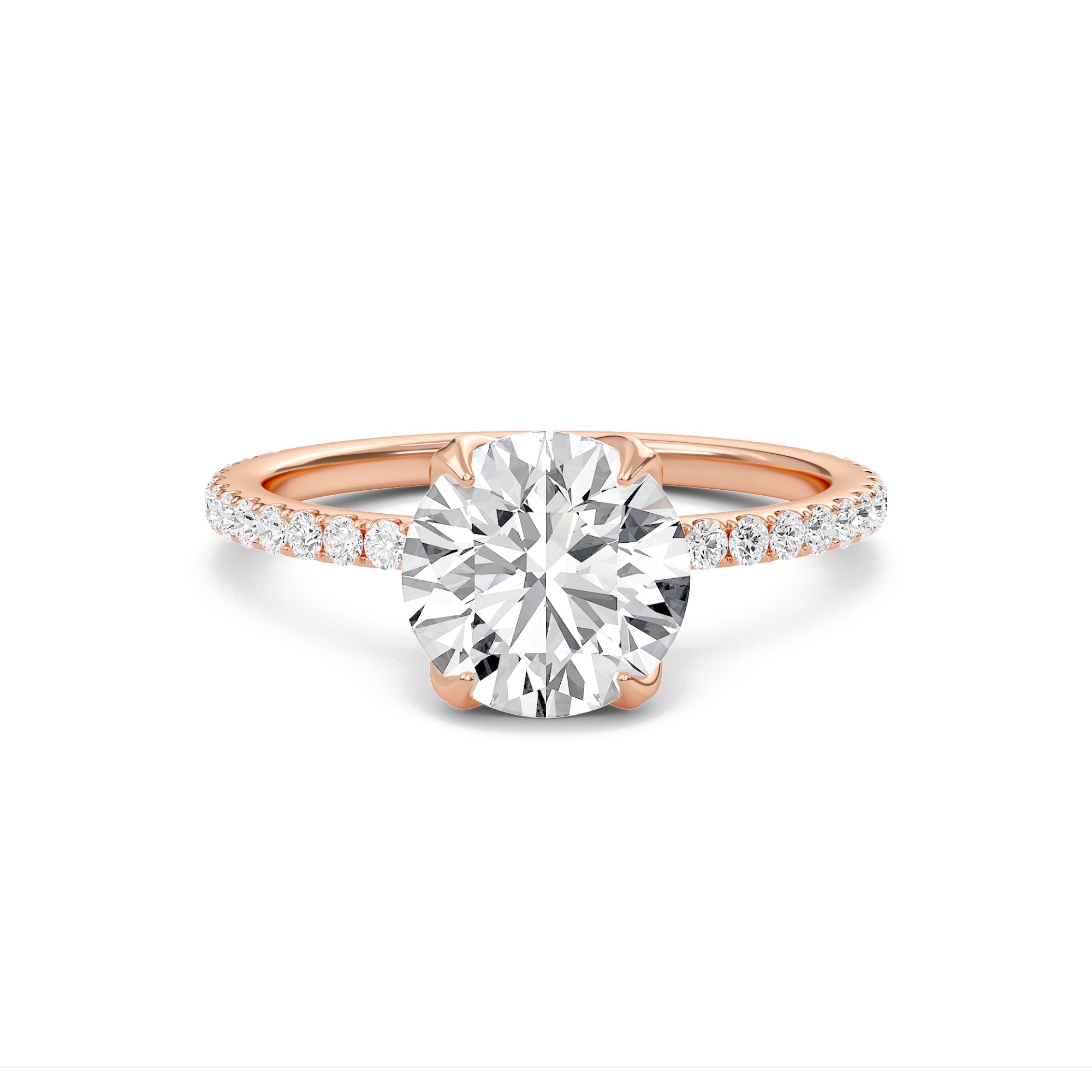 Pave Petal Four Prong Engagement Ring