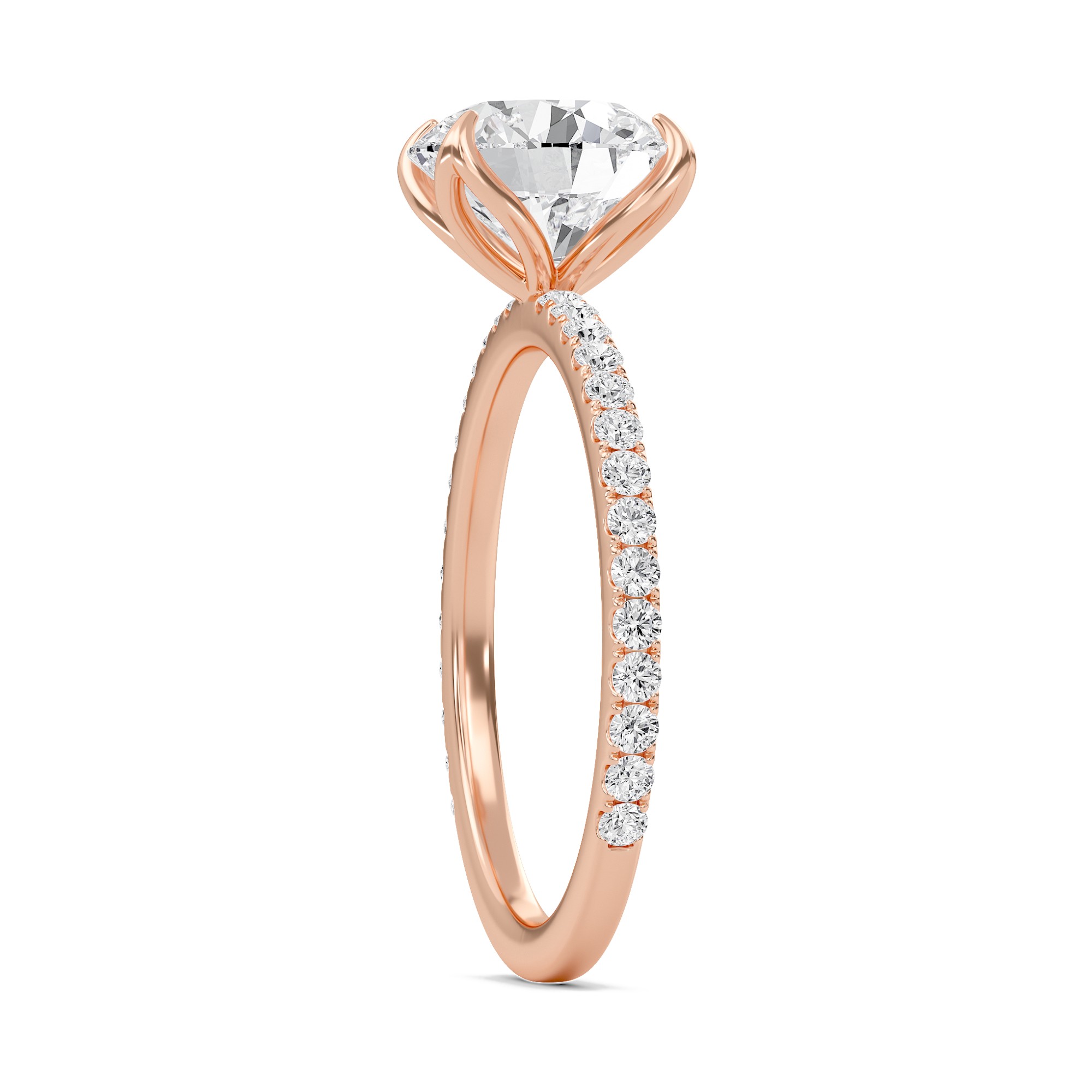 Pave Petal Four Prong Engagement Ring