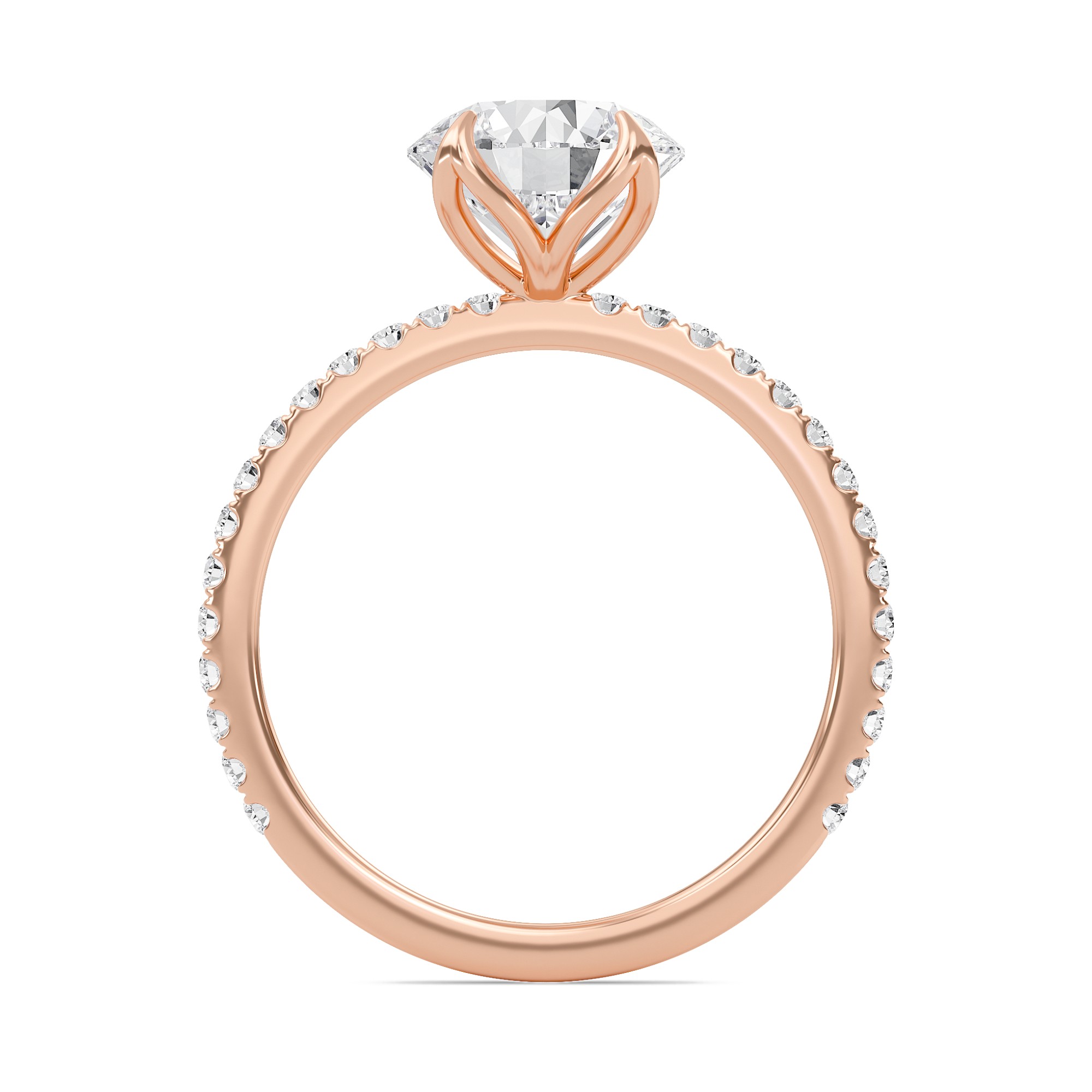 Pave Petal Four Prong Engagement Ring