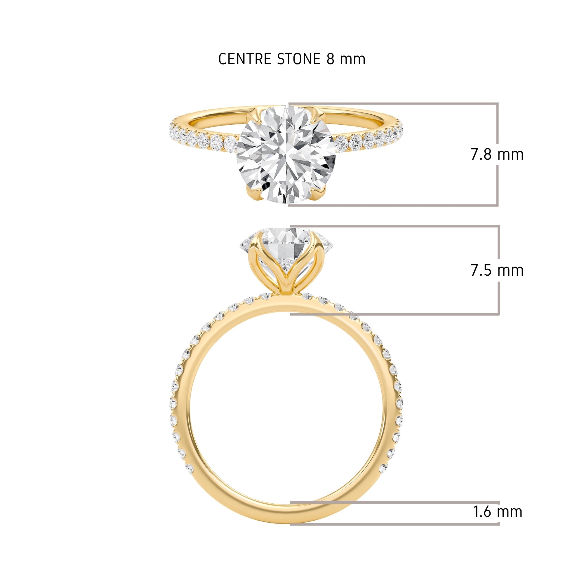Pave Petal Four Prong Engagement Ring