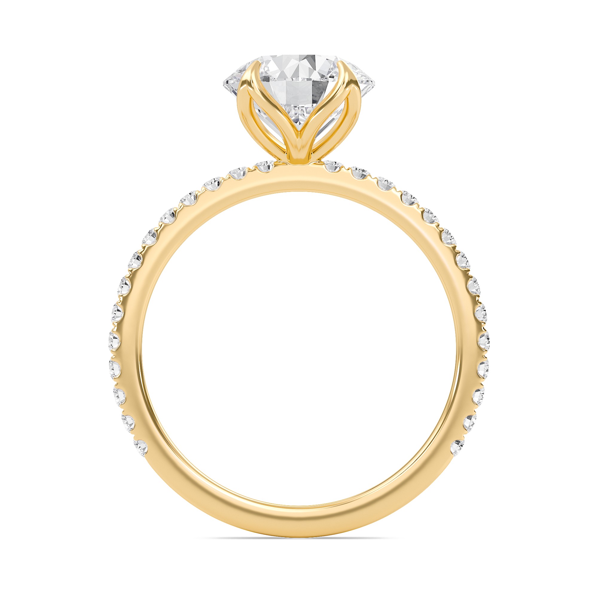 Pave Petal Four Prong Engagement Ring