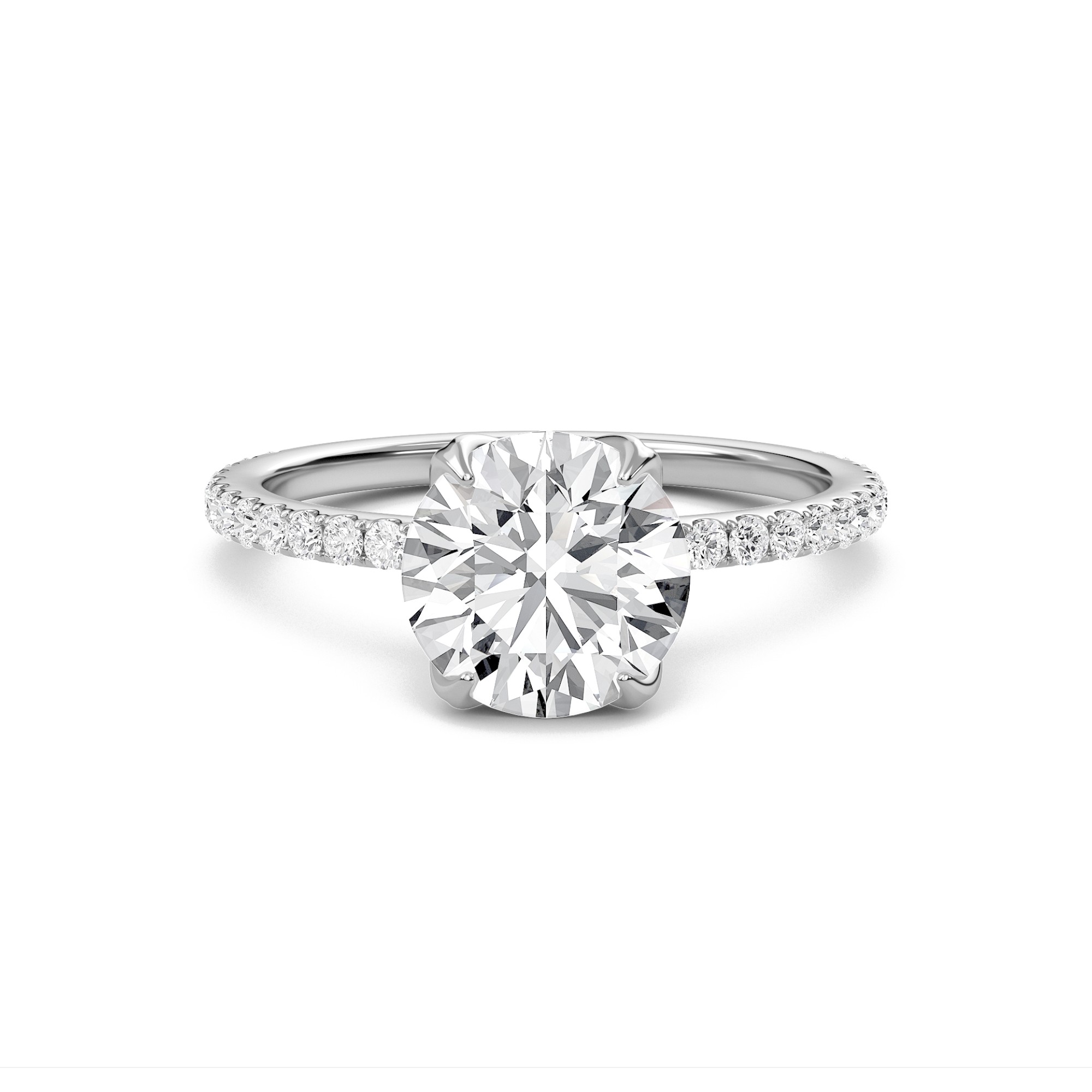 Pave Petal Four Prong Engagement Ring