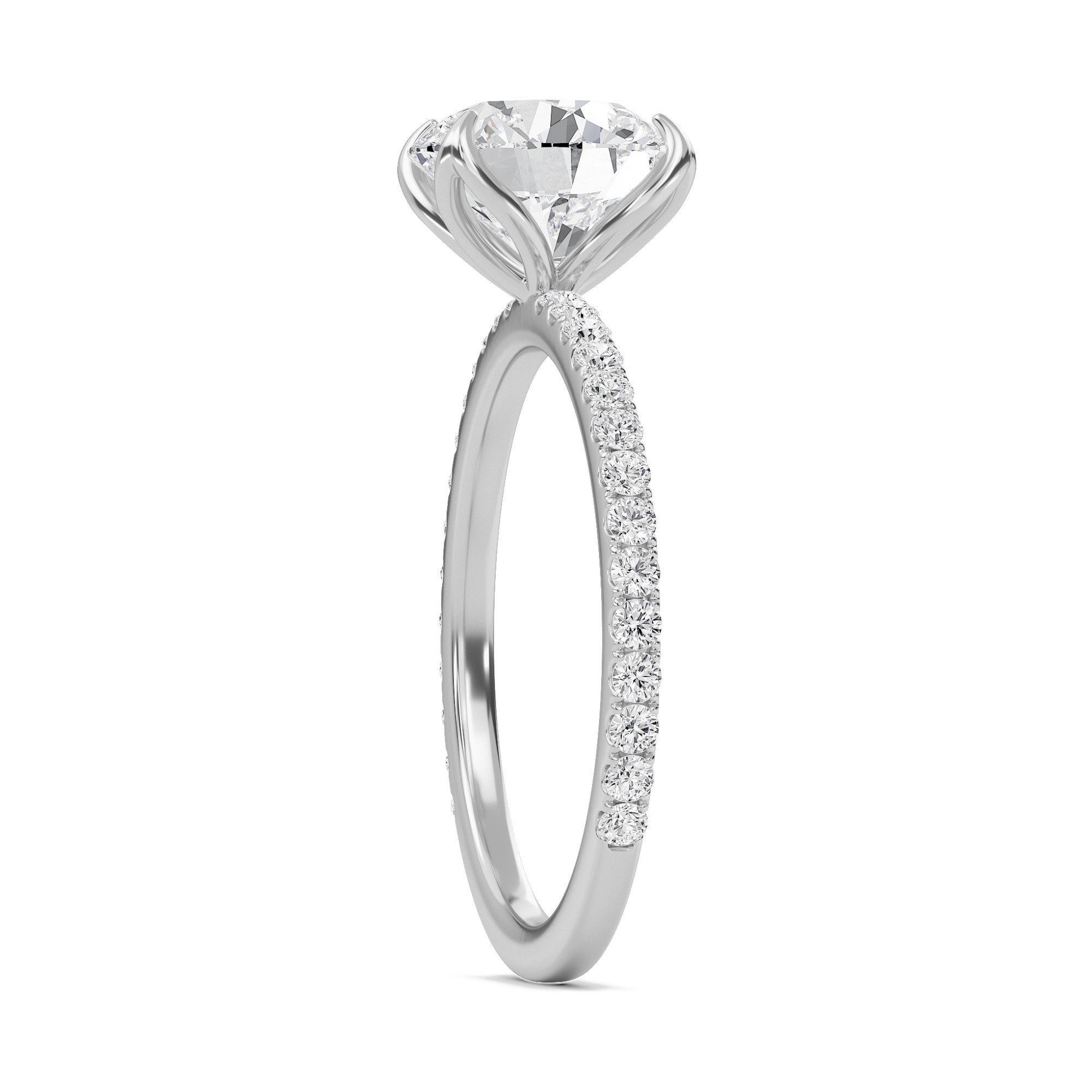 Pave Petal Four Prong Engagement Ring