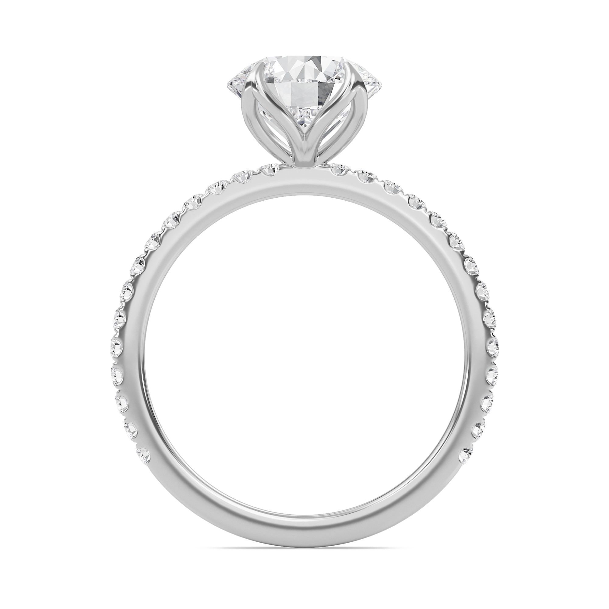 Pave Petal Four Prong Engagement Ring