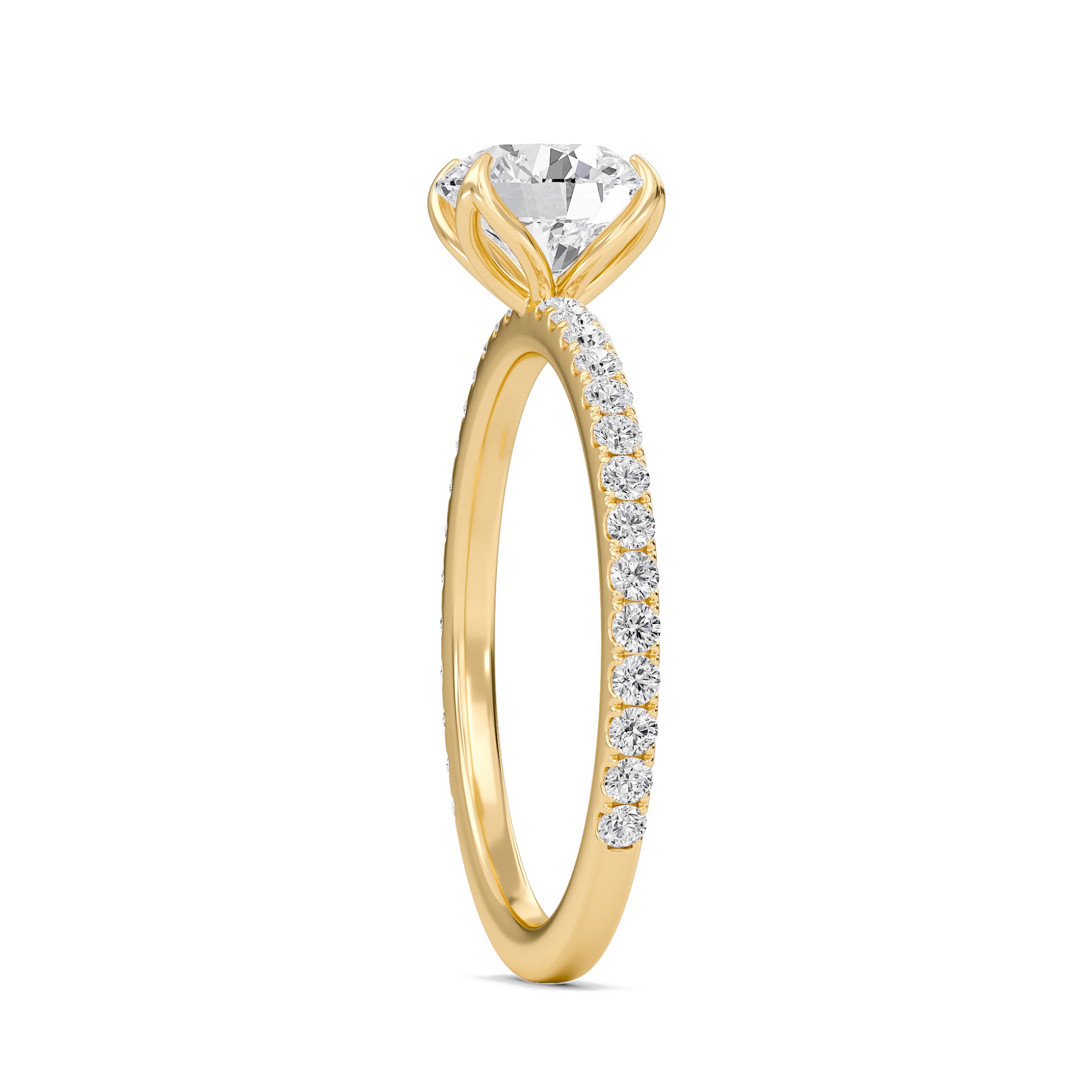Pave Petal Four Prong Engagement Ring